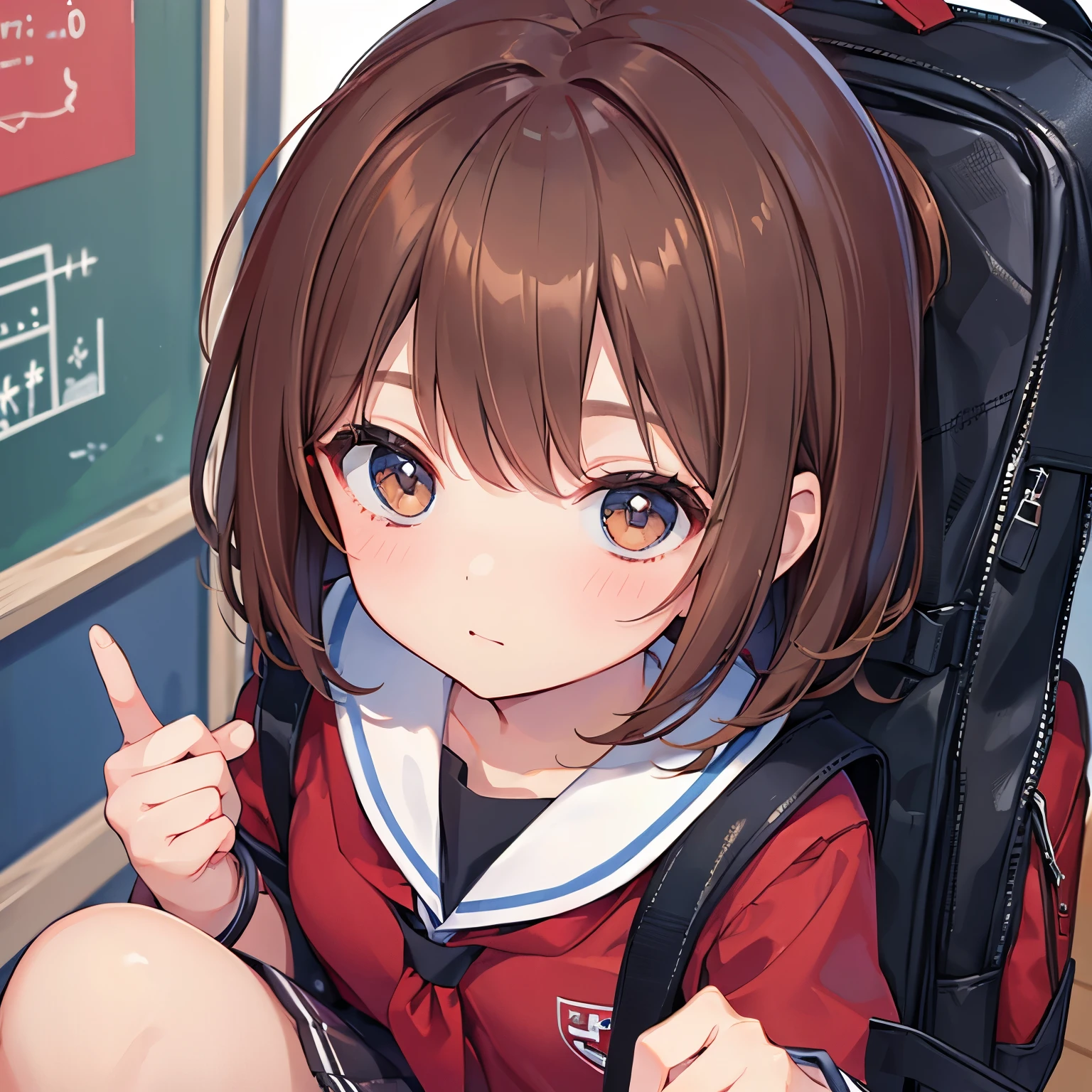 (((Highest image quality)))(in detail)primary school student　girl　bob　cute　brown hair　school bag　red