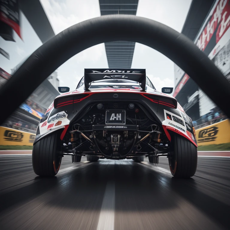 ((best quality: 1.5)) ((masterpiece: 0.8)), intricate details, sharp focus, professional, ((extreme racing, Matte black, Kaneko, from below)), lifelike, surreal, 8K