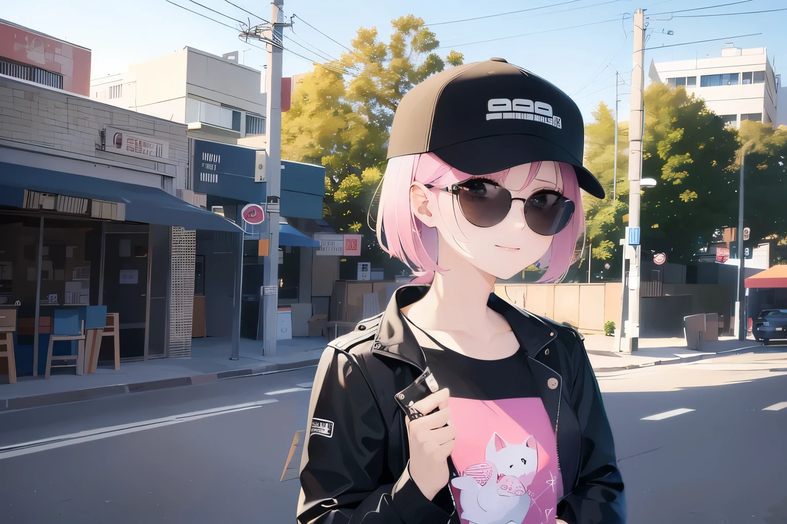 wearing a black jacket