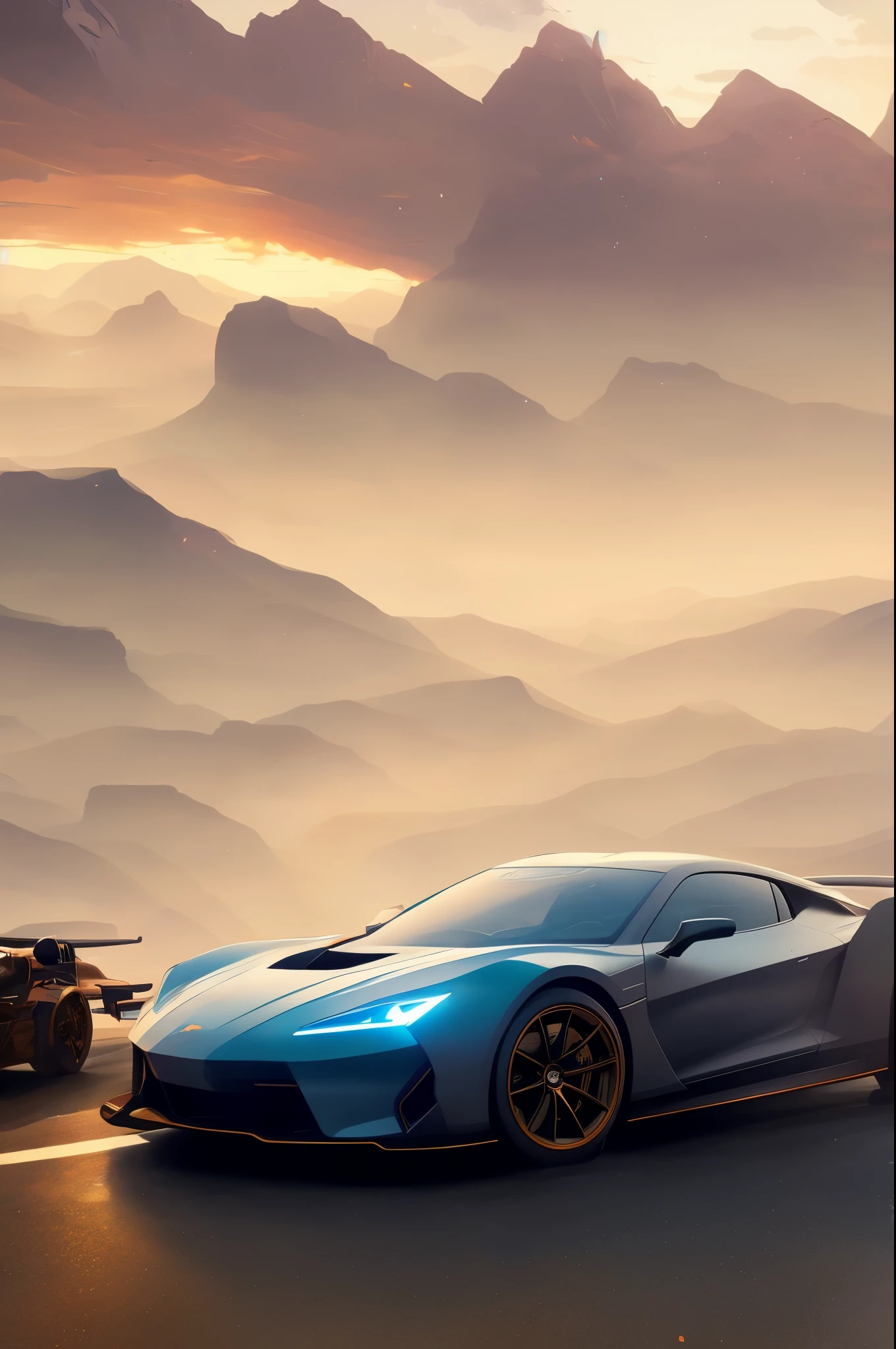 racing, concept art, Smooth, sharp focus, fast sedan,, Artwork by Greg Rutkowski and Alphonse Mucha, 8K