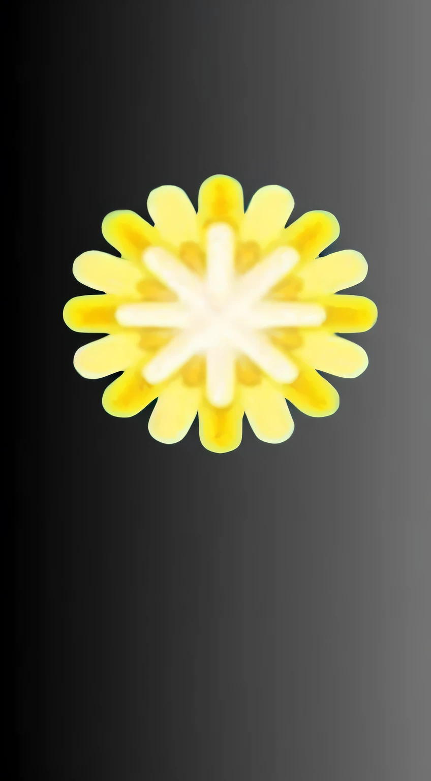 flor amarela sobre fundo preto com centro branco, flor, retratando uma flor, yellow artificial lighting, aura amarela, fluente, flor delicada brilhante, fundo do iphone 15, luz amarelada, EOS-1D Chrysanthemum, rosto amarelo brilhante, projeto radial centrado, captura de iphone, yellow lighting, ferrofluente, peguei no ipad, alien flower