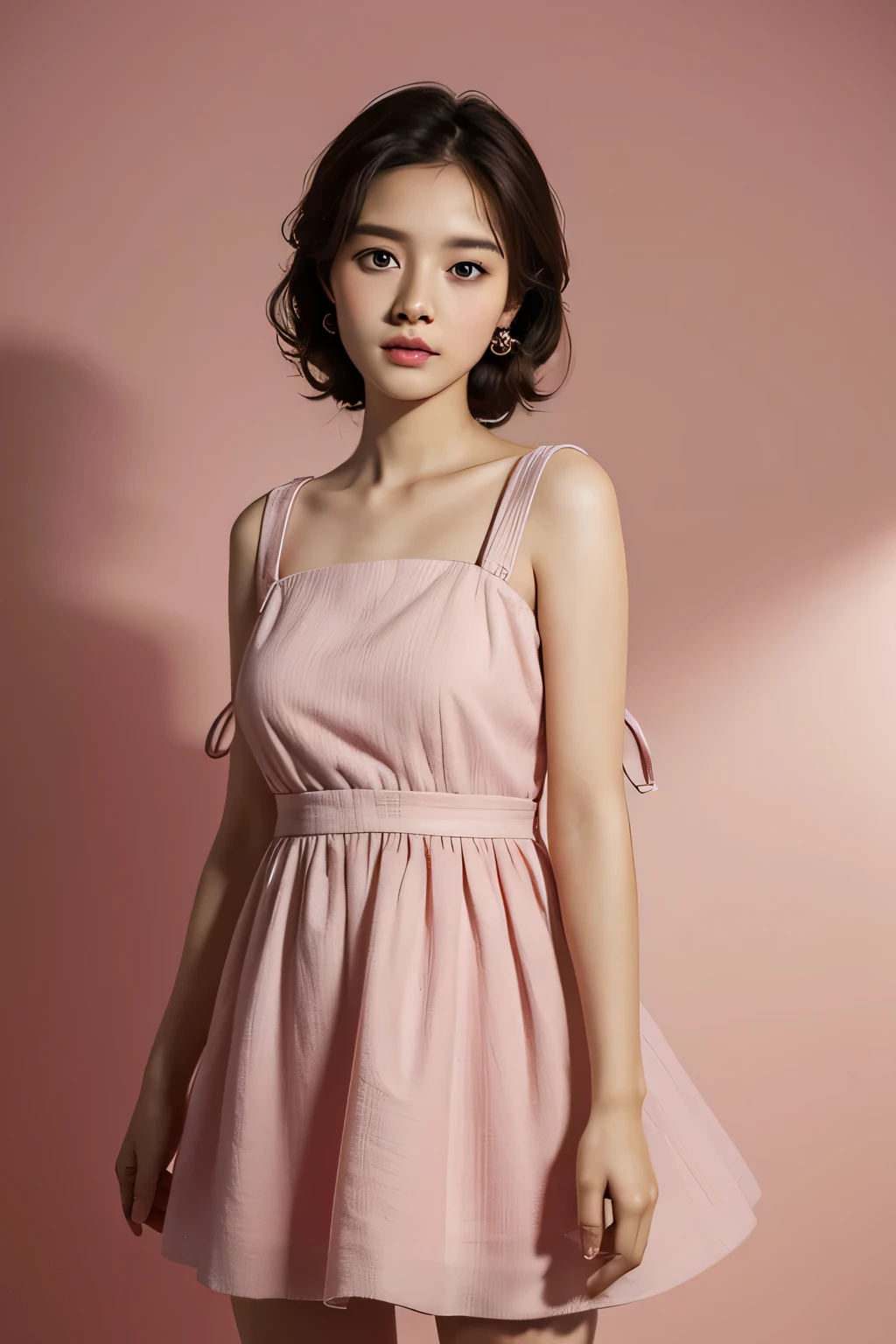 Masterpieces, high quality, high resolution, a portrait image of women with round face , wear pink dress.