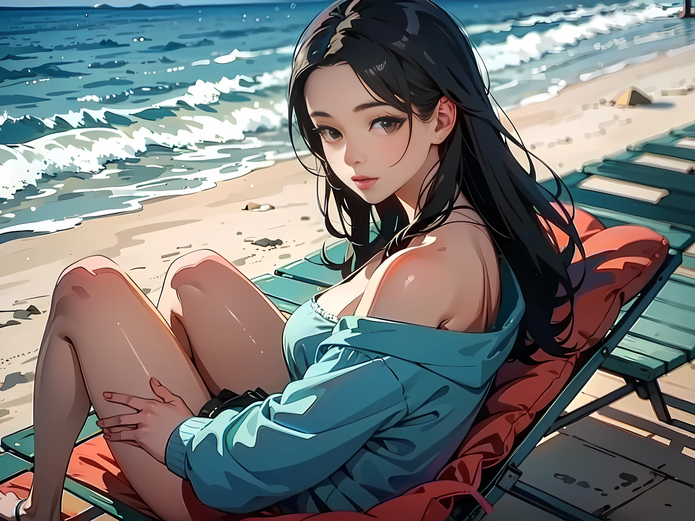 A girl with one sunglasses perched on her head,  