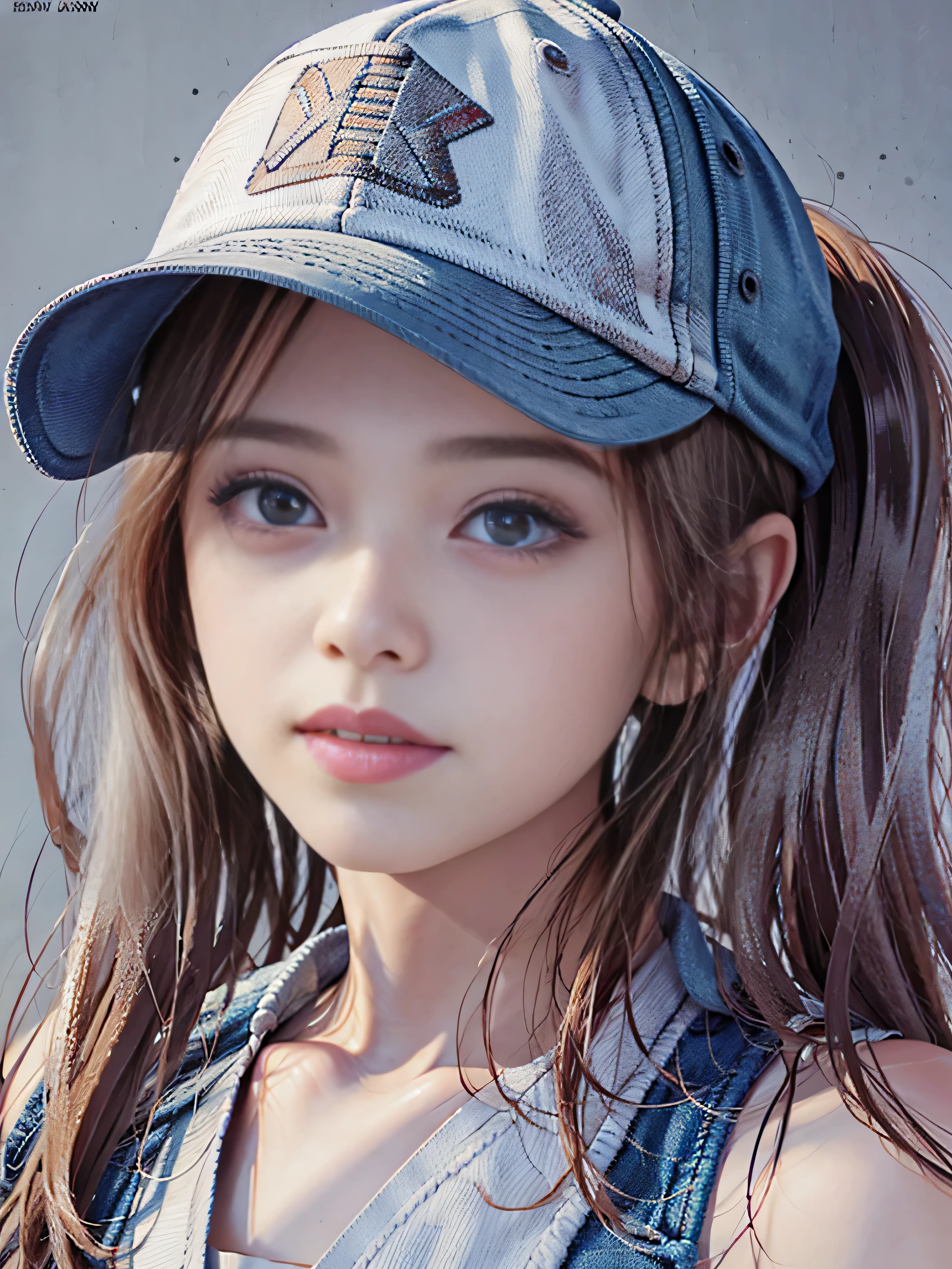 (((RAW image quality:1.4))), 1 girl, 14 years old, Japanese, blonde hair, ponytail, blue eyes, baseball cap, focus of the eye, (highest quality), (masterpiece:1.2), (realistic), (Super detailed), (fine eyes:1.2), (detailed face:1.2), (realism:1.2), (super high quality), (Complex), (85mm), particles of light, lit, (very detailed:1.2), (Gradation), colorful, software, dawn, alone