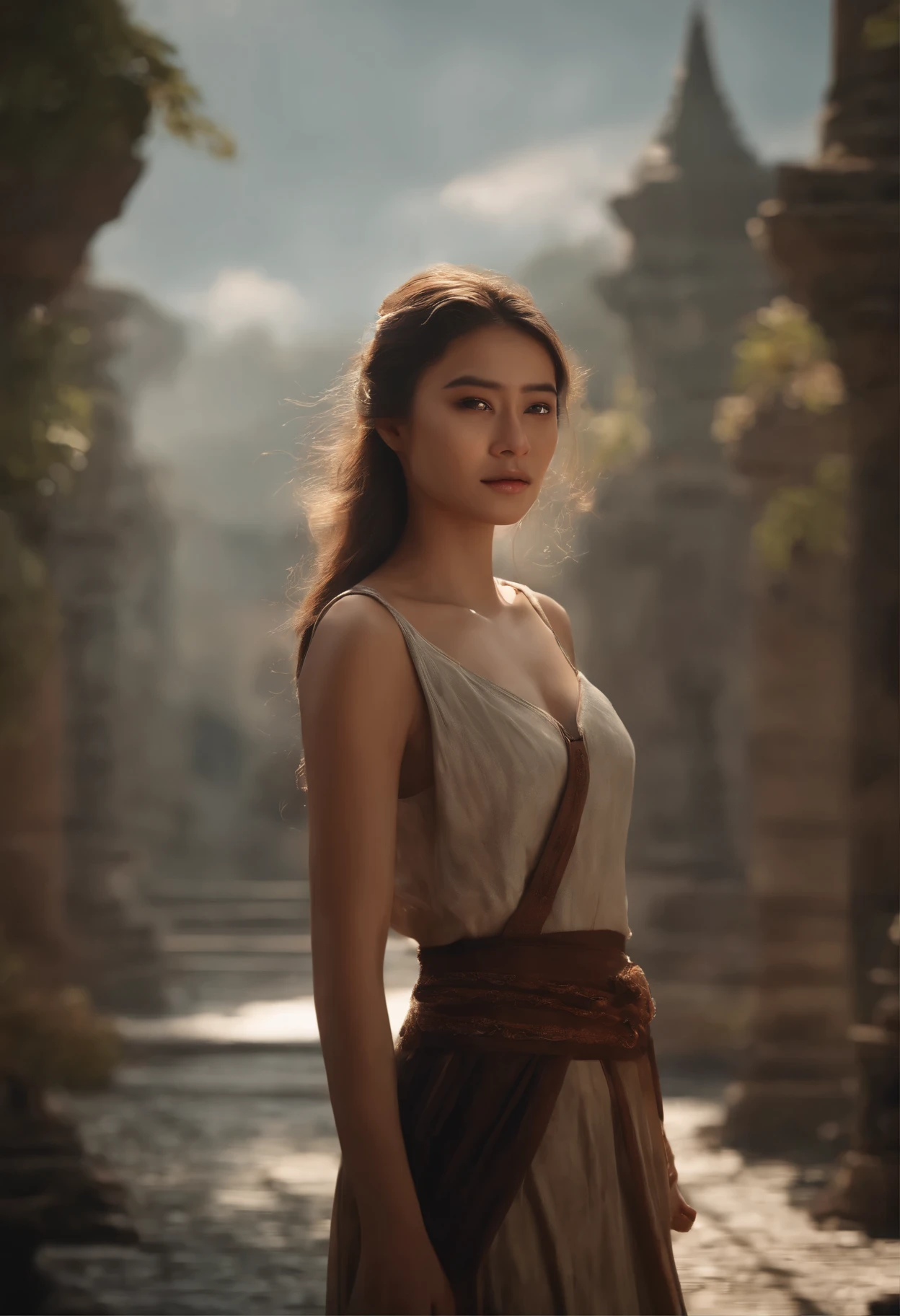 (Professional 3D rendering:1.3) of (realistic:1.3) Photographs of the most beautiful artwork in the world，Qualifications of a cute, Bright Girl, 18 years old, Half Italian and half Thai. , Tanned skin , Strong and fierce (( look long messy hair , Great location, Quiet environment)), (8k render) That is perfect unity., Action shock, hair follicles, แสงสว่างที่dark, heavy shading, details, details beautifulface, (Lively, ถ่ายภาพrealistic, realistic, miracle, dark, Sharp focus, 8k),(ภาพถ่ายส่วนบนofร่างกาย) , (Old cotton clothes that have been damaged by the weather:1.4), ((((holding a long sword)))), (complicated:1.4), deteriorate, (มีdetailsสูง:1.4), digital painting, Shown by octane number, art station, concept art, smooth, Sharp focus, illustration, Anointing art, (Haha:0.23), Vlop Ilya Kuvchinov, Greg Rutkowski and Alphonse Much, (world class lighting, studio lights, Volumetric light), darkครึ้ม , floating particles, Plotter, Fantasy , full body, ((dark and ancient city background:1.3)),CGS Association,art station 