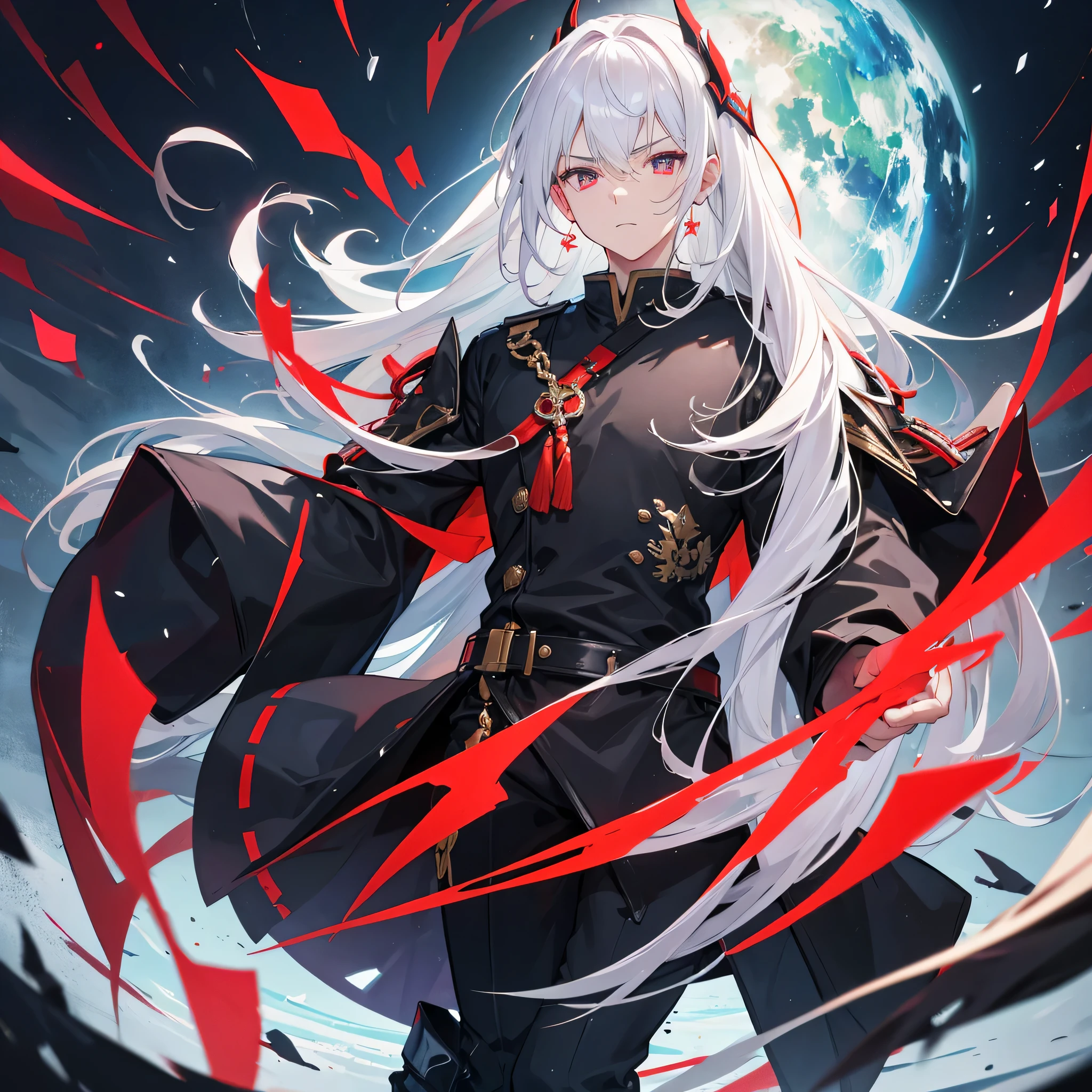God,dark,black clothes,red decoration,((male)),cold,(((handsome man)),短发handsome man,white hair,(((dark)))
