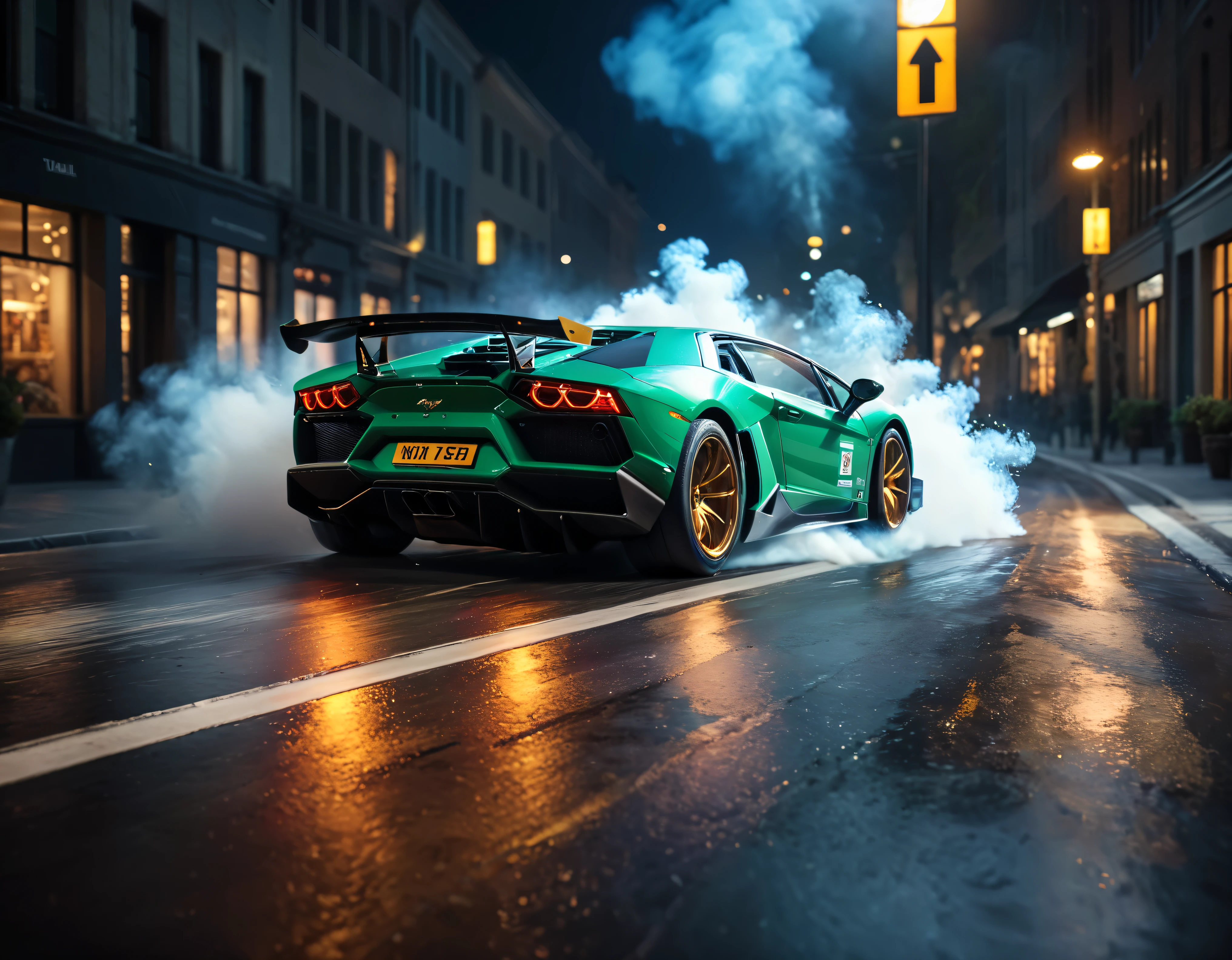 ((Masterpiece in maximum 16K resolution):1.6),((soft_color_photograpy:)1.5), ((Ultra-Detailed):1.4),((Movie-like still images and dynamic angles):1.3), ((motion blur):1.1) | (Cinematic photo of a speeding Lamborghini race car), (street race), (cinematic lens), ((tyndall effect):1.1), (Street light), (smoke), (super car), (Night at City Street), (sense of speed), (shimmer), (visual experience), (Realism), (Realistic), award-winning graphics, dark shot, film grain, extremely detailed, Digital Art, rtx, Unreal Engine, scene concept anti glare effect, All captured with sharp focus.

Rendered in ultra-high definition with UHD and retina quality, this masterpiece ensures anatomical correctness and textured skin with super detail. With a focus on high quality and accuracy, this award-winning portrayal captures every nuance in stunning 16k resolution, immersing viewers in its lifelike depiction. Avoid extreme angles or exaggerated expressions to maintain realism.