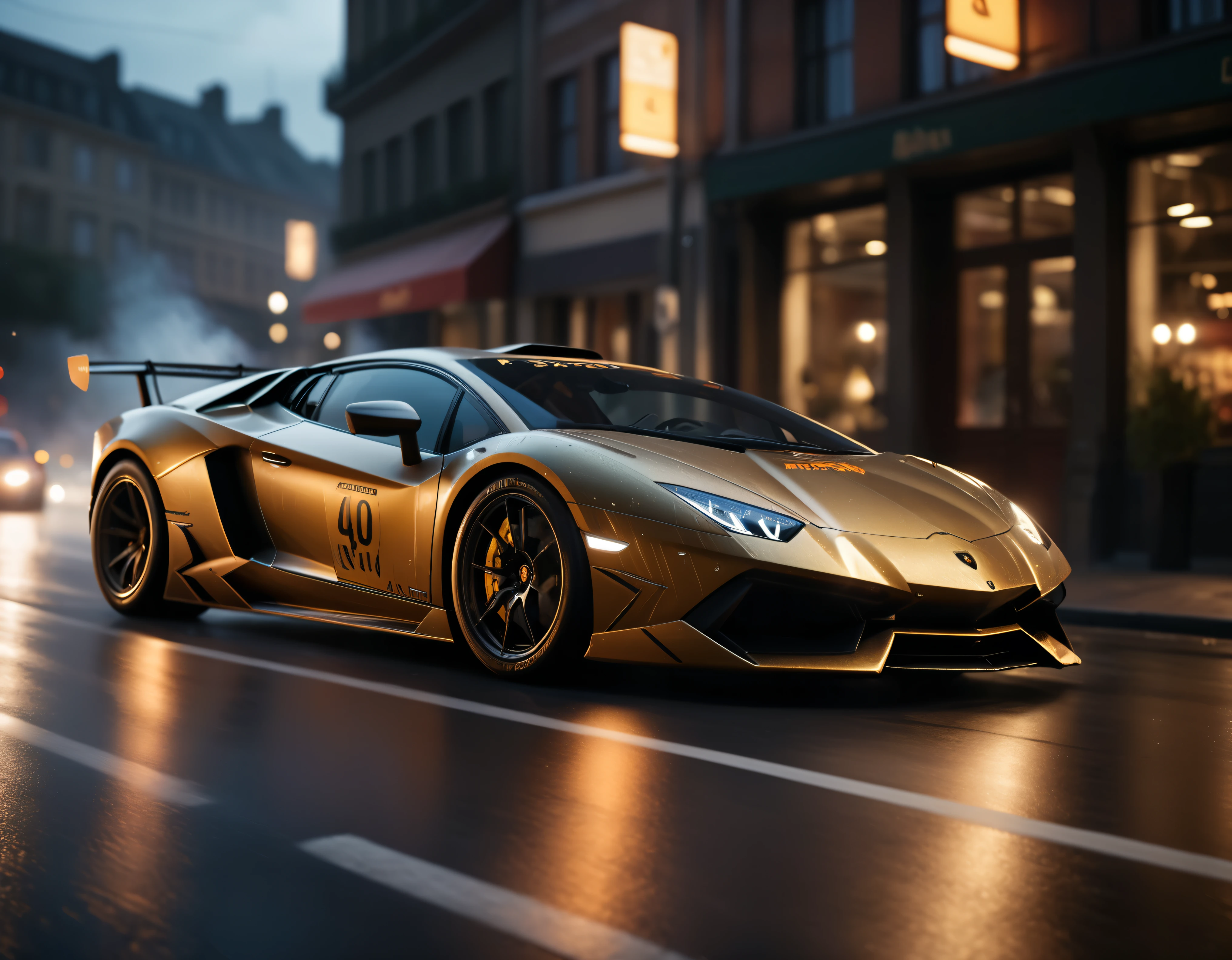 ((Masterpiece in maximum 16K resolution):1.6),((soft_color_photograpy:)1.5), ((Ultra-Detailed):1.4),((Movie-like still images and dynamic angles):1.3), ((motion blur):1.1) | (Cinematic photo of a speeding Lamborghini race car), (street race), (cinematic lens), ((tyndall effect):1.1), (Street light), (smoke), (super car), (Night at City Street), (sense of speed), (shimmer), (visual experience), (Realism), (Realistic), award-winning graphics, dark shot, film grain, extremely detailed, Digital Art, rtx, Unreal Engine, scene concept anti glare effect, All captured with sharp focus.
Rendered in ultra-high definition with UHD and retina quality, this masterpiece ensures anatomical correctness and textured skin with super detail. With a focus on high quality and accuracy, this award-winning portrayal captures every nuance in stunning 16k resolution, immersing viewers in its lifelike depiction. Avoid extreme angles or exaggerated expressions to maintain realism.