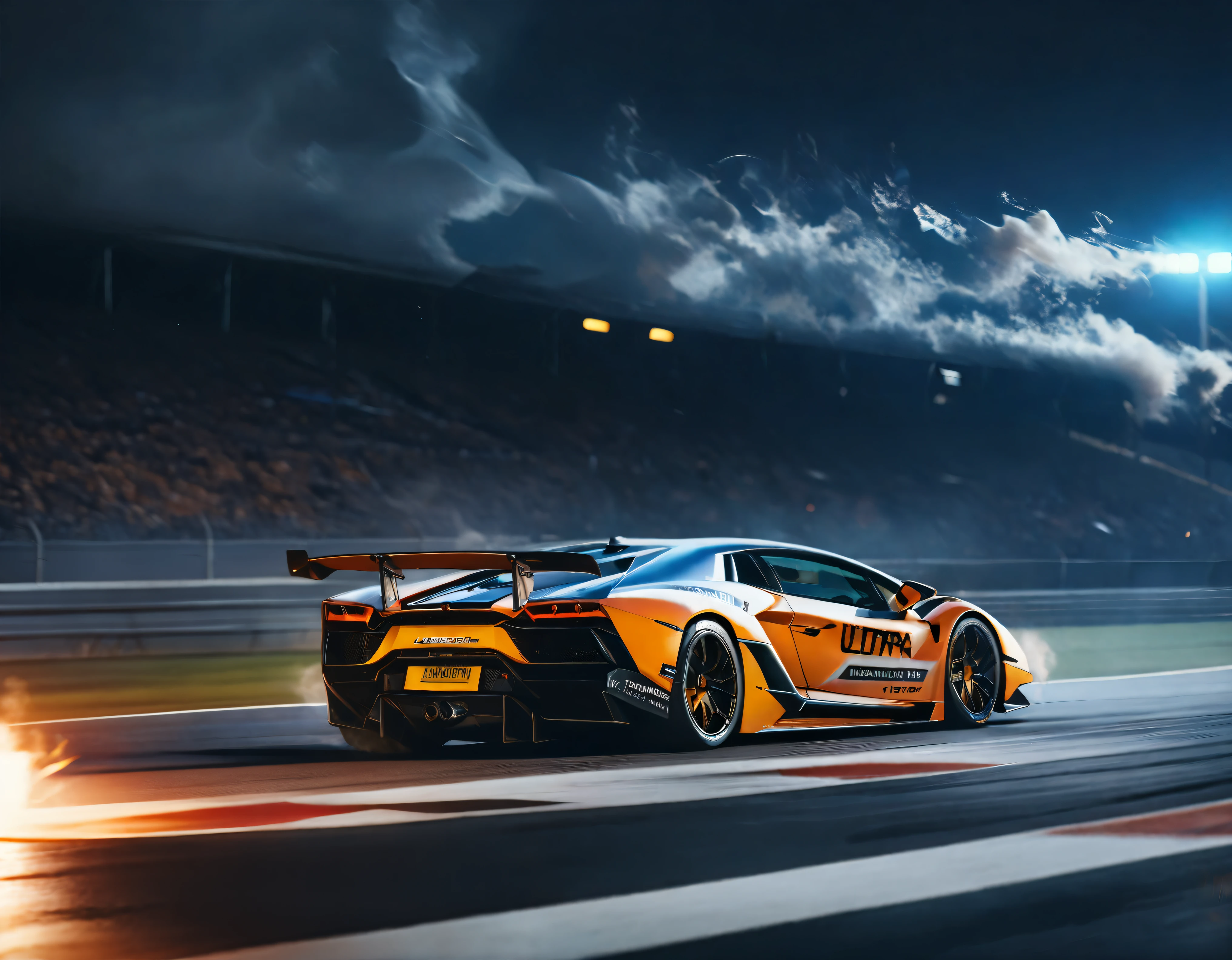 ((Masterpiece in maximum 16K resolution):1.6),((soft_color_photograpy:)1.5), ((Ultra-Detailed):1.4),((Movie-like still images and dynamic angles):1.3). | (Cinematic photo of an speeding Lamborghini race car 1), (cinematic lens), ((tyndall effect):1.1), (race track light), (smoke), (super car), (Night at Race Track), (sense of speed), (shimmer), (visual experience), (Realism), (Realistic), award-winning graphics, dark shot, film grain, extremely detailed, Digital Art, rtx, Unreal Engine, scene concept anti glare effect, All captured with sharp focus.
Rendered in ultra-high definition with UHD and retina quality, this masterpiece ensures anatomical correctness and textured skin with super detail. With a focus on high quality and accuracy, this award-winning portrayal captures every nuance in stunning 16k resolution, immersing viewers in its lifelike depiction. Avoid extreme angles or exaggerated expressions to maintain realism.