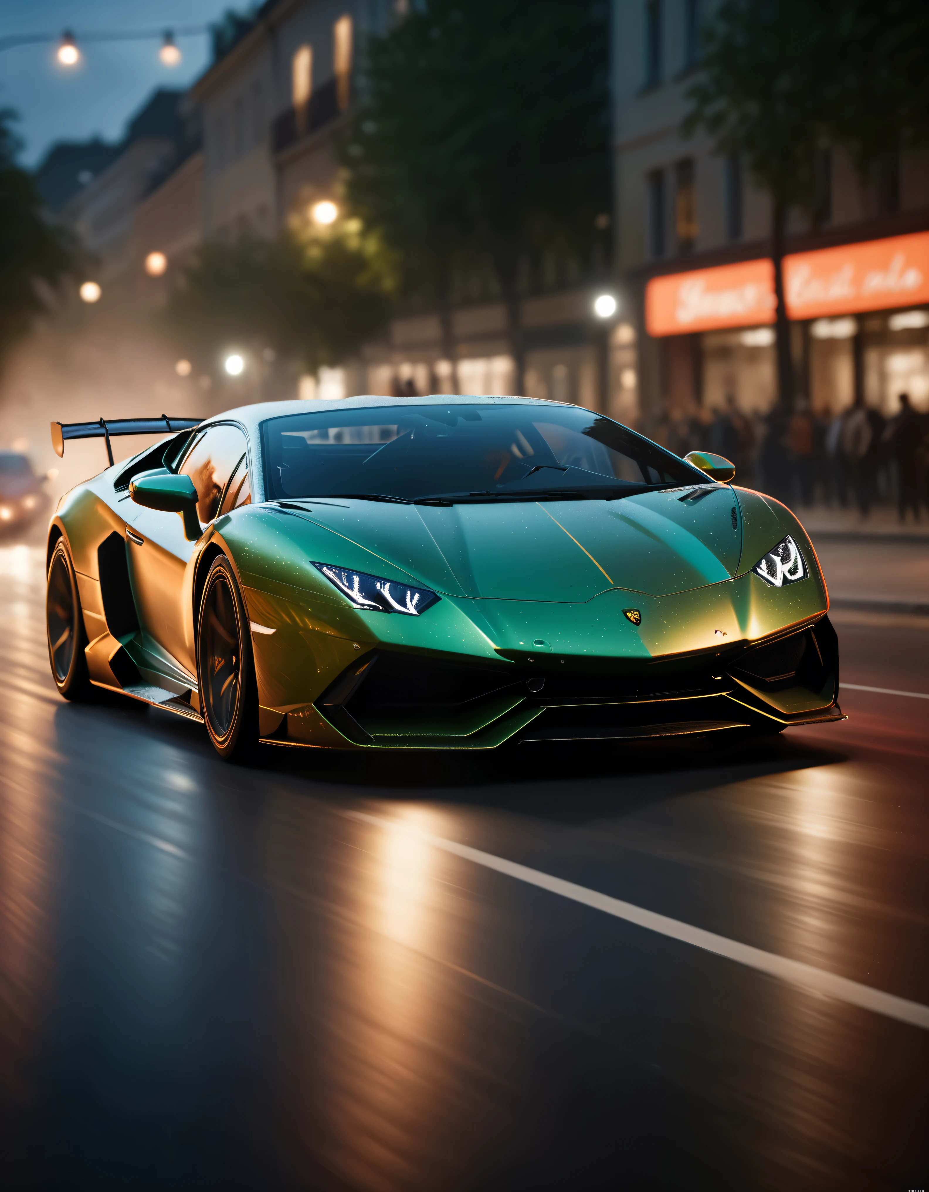 ((Masterpiece in maximum 16K resolution):1.6),((soft_color_photograpy:)1.5), ((Ultra-Detailed):1.4),((Movie-like still images and dynamic angles):1.3), ((motion blur):1.1) | (Cinematic photo of a speeding Lamborghini race car), (street race), (cinematic lens), ((tyndall effect):1.1), (Street light), (smoke), (super car), (Night at City Street), (sense of speed), (shimmer), (visual experience), (Realism), (Realistic), award-winning graphics, dark shot, film grain, extremely detailed, Digital Art, rtx, Unreal Engine, scene concept anti glare effect, All captured with sharp focus.

Rendered in ultra-high definition with UHD and retina quality, this masterpiece ensures anatomical correctness and textured skin with super detail. With a focus on high quality and accuracy, this award-winning portrayal captures every nuance in stunning 16k resolution, immersing viewers in its lifelike depiction. Avoid extreme angles or exaggerated expressions to maintain realism.