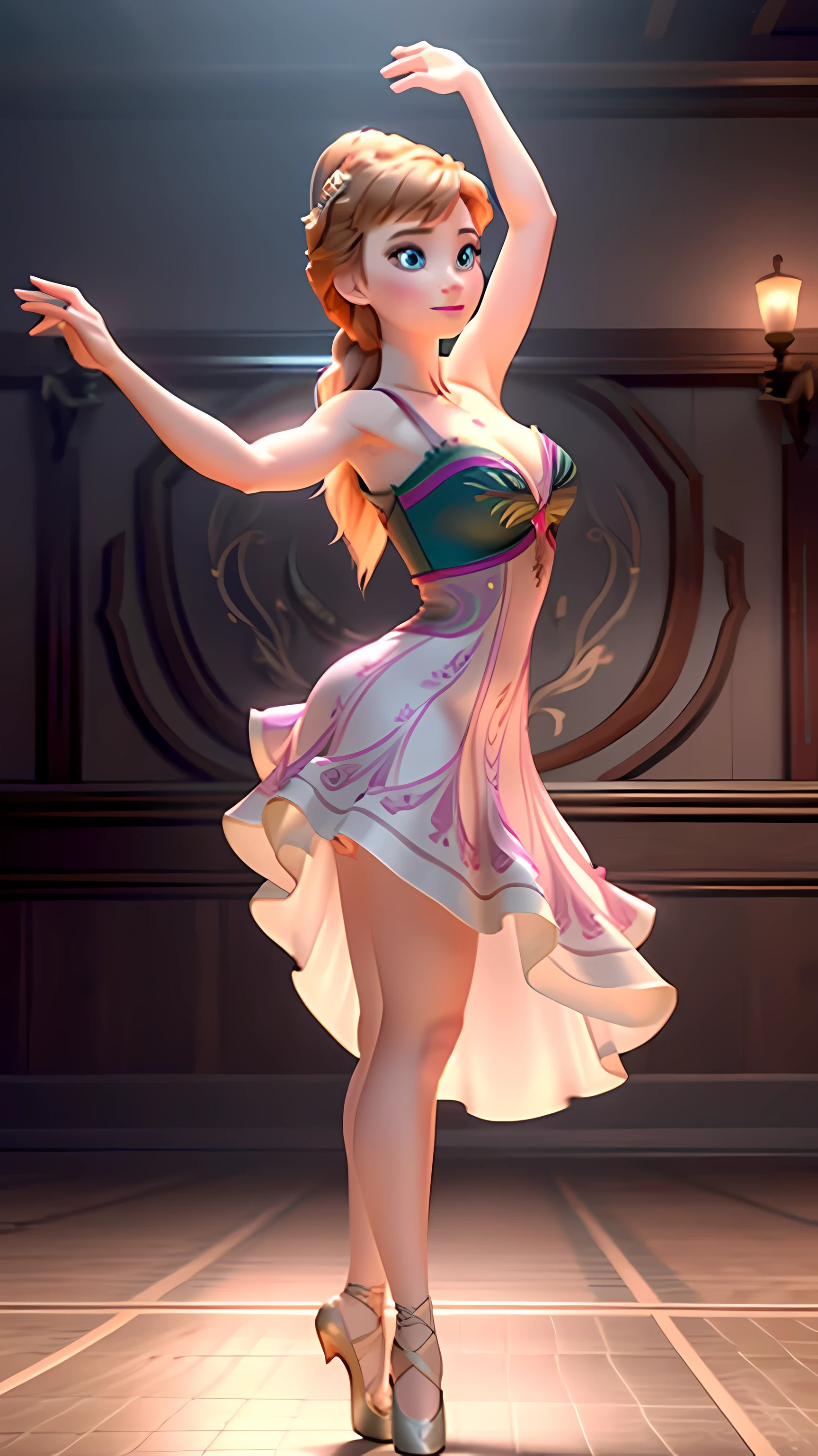 anna of arendelle, full body, sexy ballerina outfit, sexy ballerina dress, dance hall, (big breasts)