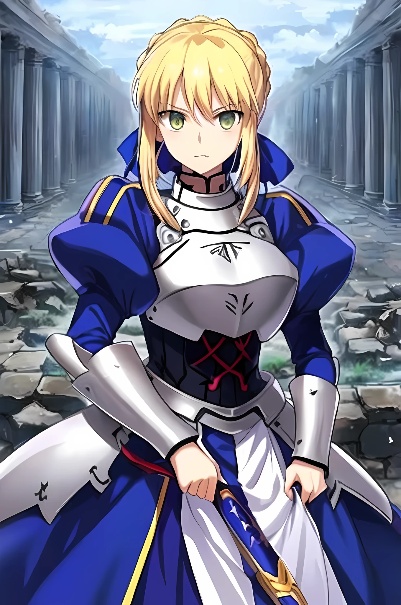 (high quality, high resolution:1.3), 4k, masterpiece, (simple background, white background:1.3),
BREAK
Saber_Alter, armored dress, gauntlets, breastplate, armored dress, armor,faulds, standing, upper body, cowboy shot,anime art, high quality anime art, official anime art, clean anime art