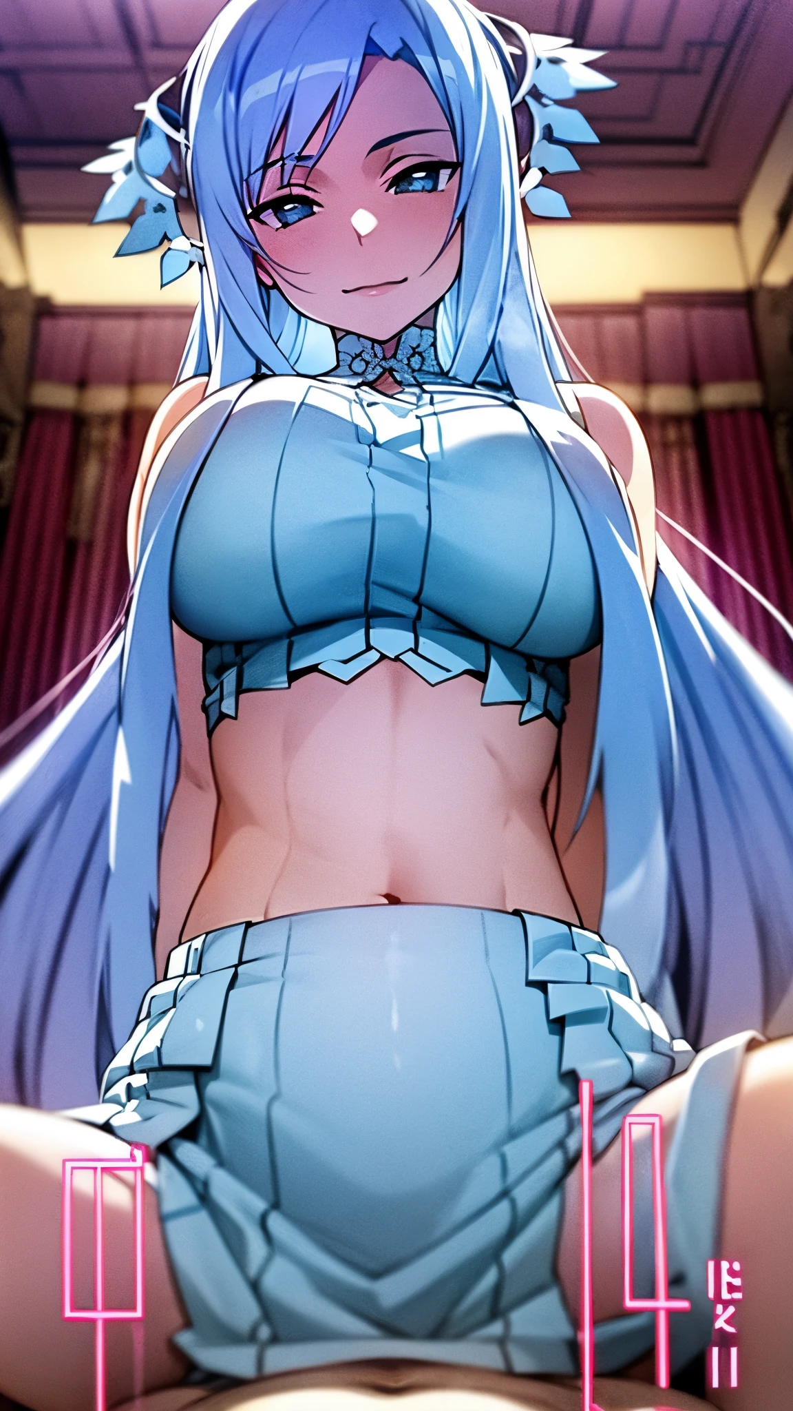 ((masterpiece)), ((best quality)), ((perfect eyes)), ((perfect skin)), ((super sexial)), ((background with bewitching bedroom)), female, like goddess, like spiteful mommy, bewitching beauty, curvy, POV from below, shot from below, big breasts, massage her breasts herself, femdom, queen, tall, smiling, spiteful, bullying, curvy, heavy, breasts massage, massage her belly herself, temptation, loving mommy, looking down on me, cowgirl position, sitting on my crotch, very long straight hair, taking off her dress