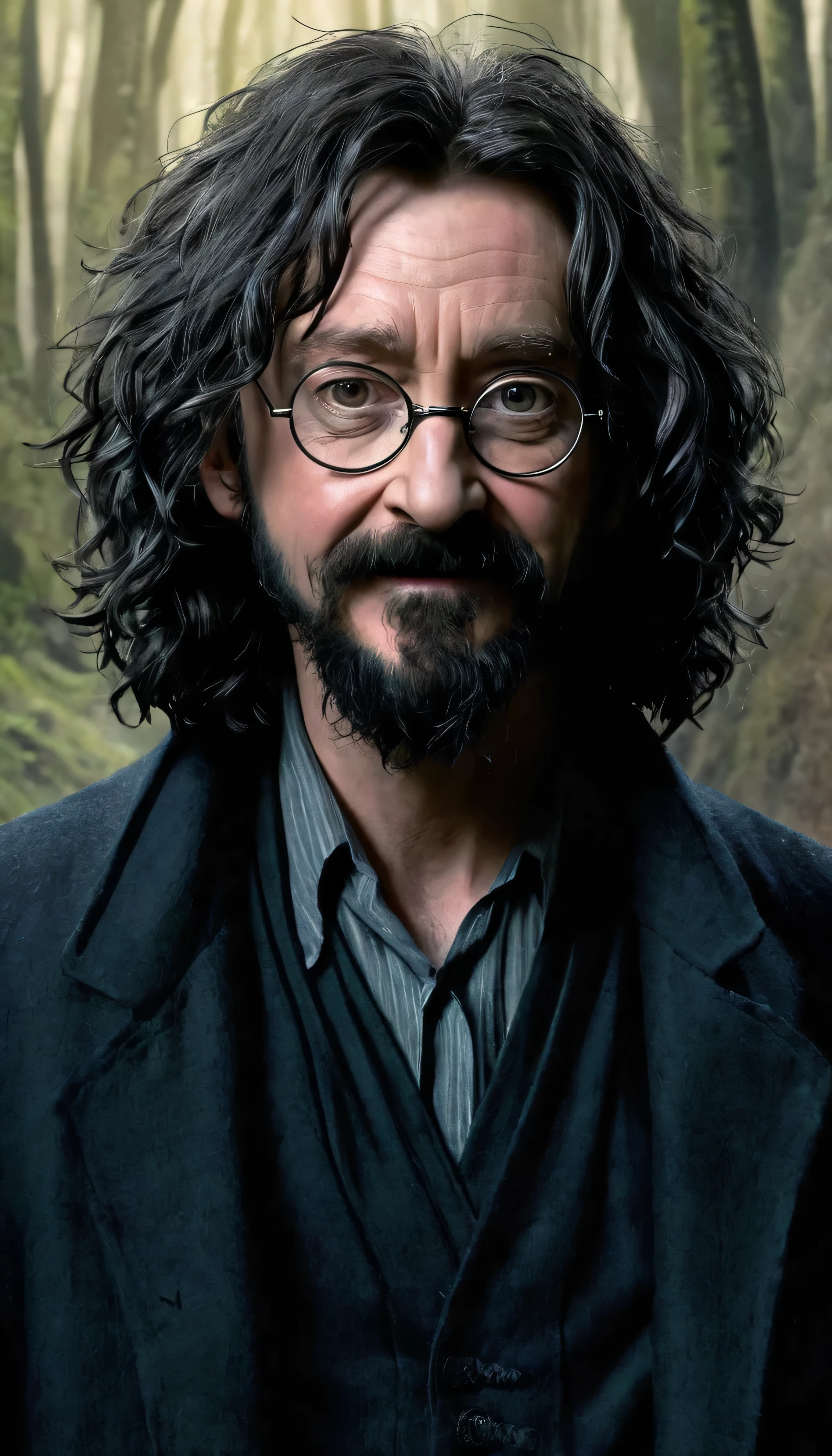 Fan art that contrasts Sirius' grim appearance in Azkaban vs his happier self when freed and reunited with Harry.sirius black,marauders, Hogwarts,fan art,4k, high quality