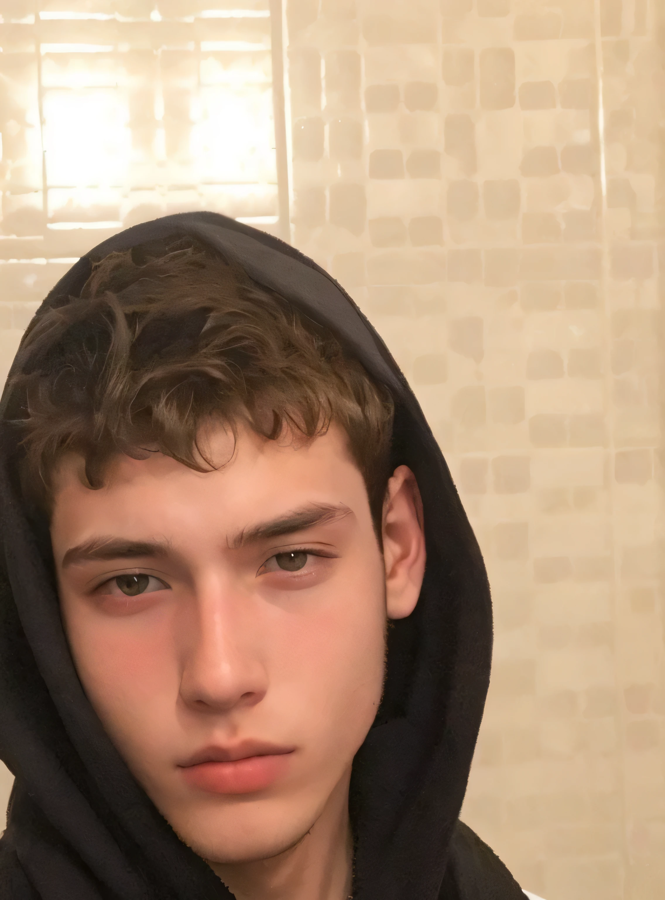 homem arafiado com capuz preto tirando uma selfie no banheiro, bladee da gangue de drenagem, 18 anos de idade, o magro, cerca de 19 anos, taken at the beginning of 2020, young handsome and pale rome, rosto largo barbeado e limpo, twitch streamer / jogador ludwig, 1 6 anos, profile picture with headshot