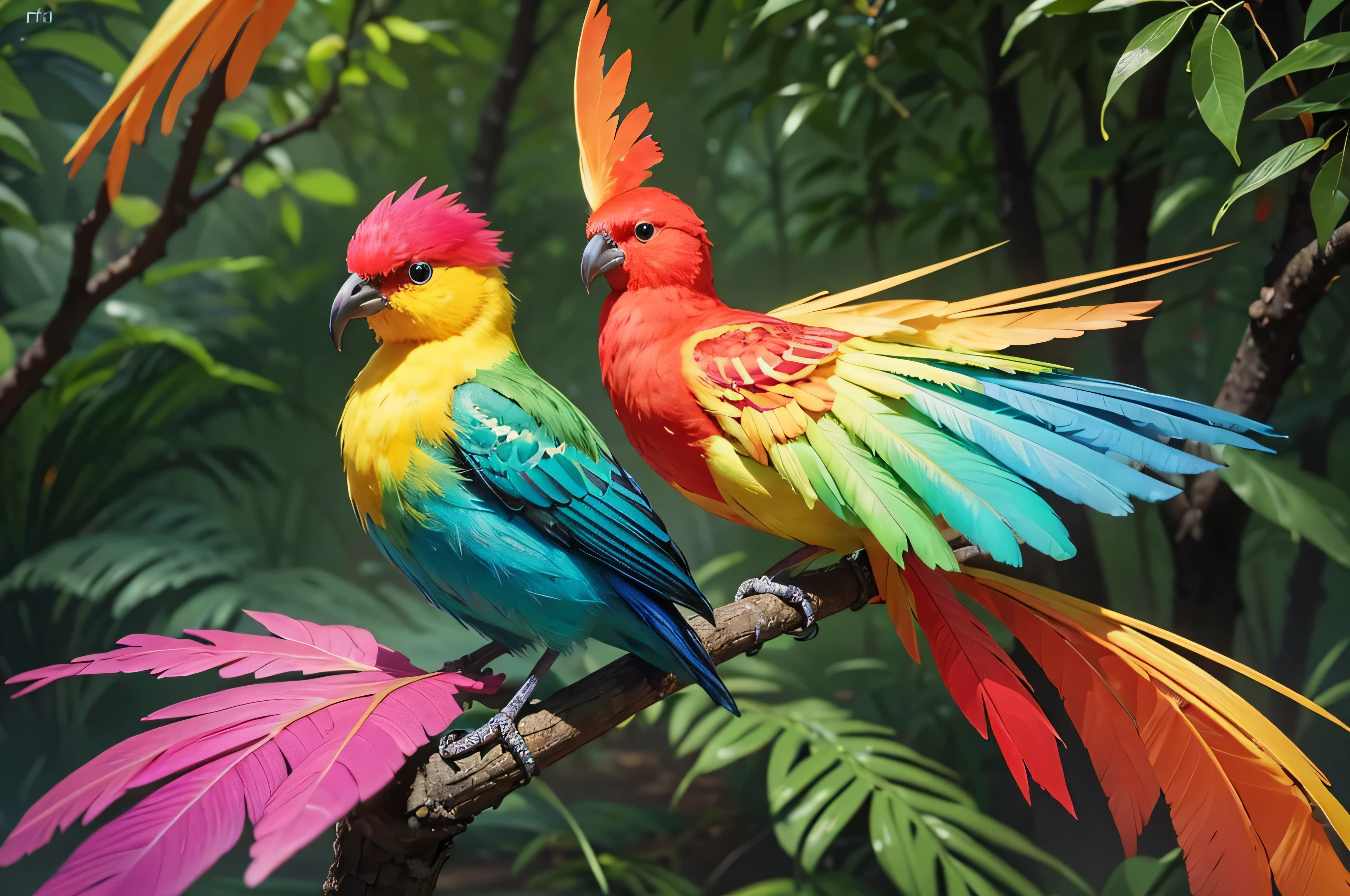 brightly colored bird sitting on a branch in a forest, colorful hd picure, colorful 8 k, colorful birds, beautiful and colorful, colorful bird with a long, beautiful colorful, beautiful art uhd 4 k, 4k highly detailed digital art, beautiful vibrant colors, colorful 4k, surrealistic bird, colorful plumage, full of colors and rich detail