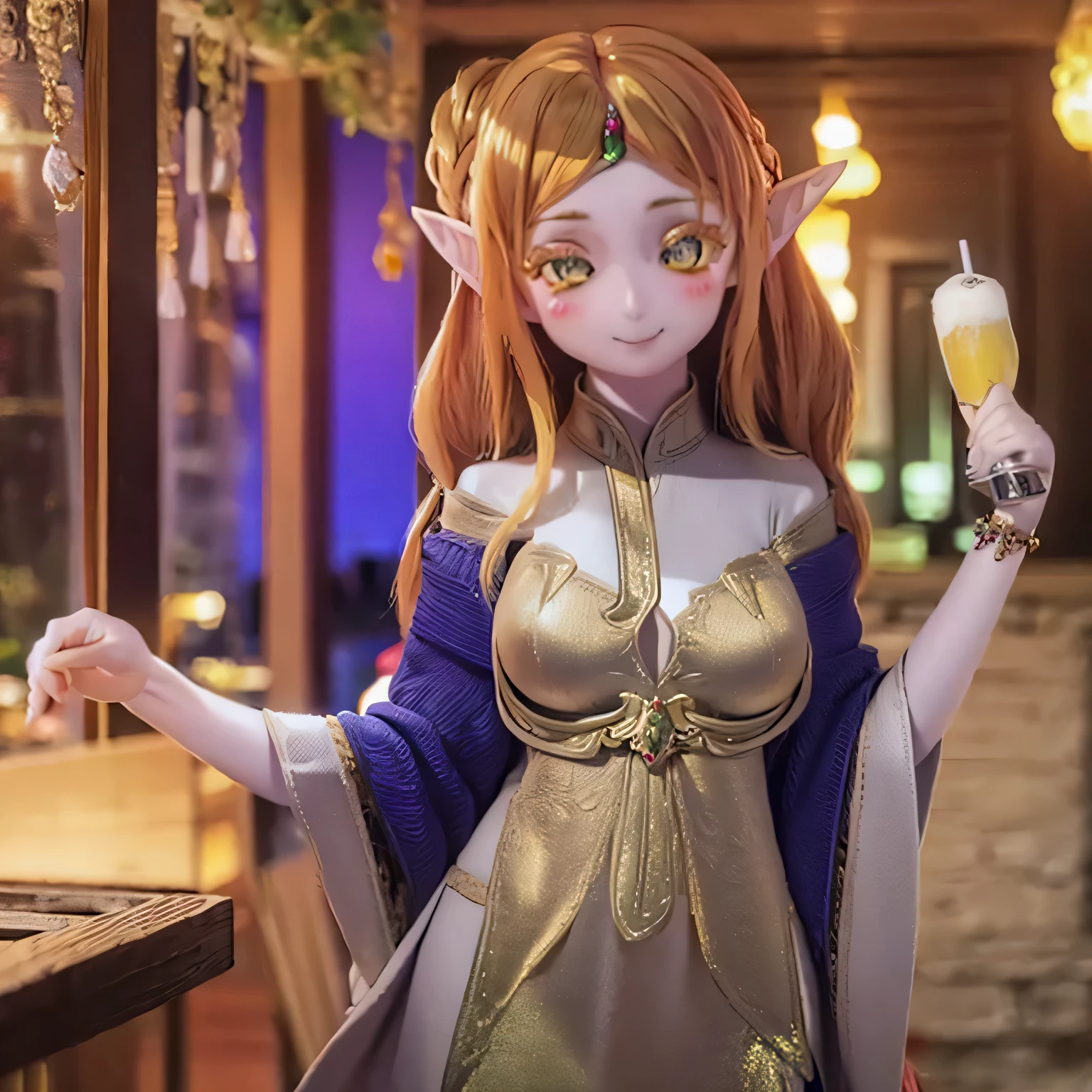 (realistic:1.2),Beautiful detailed elves,flowing long hair,Uncle Sui from another world,at the bar,highly detailed eyes,pointy ears,flowing cloak,dreamy background,fantastic atmosphere,soft lighting,subtle reflection,Expressive facial features,elf jewelry,Enchanting forest scenery,Captivating color palette,lively atmosphere,mysterious aura,magic essence,Elf character inscription,hidden symbol,quirky elements,shining particles,Fiery sparks,Dancing Shadows,elegant posture,charming gaze,enchanting smile,sublime beauty,extraordinary charisma,Creepy Presence(((((((blue color sexy long dress)))))))
blonde
(((drink beer at the pub)))