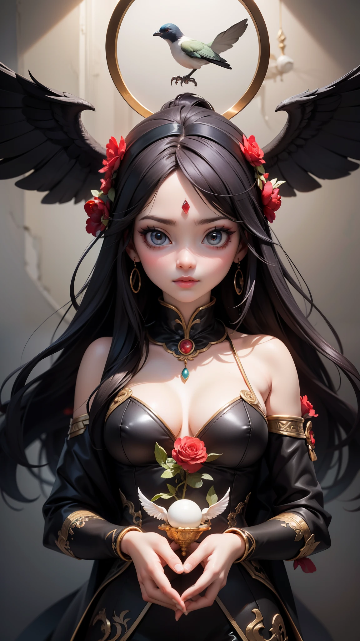 breathtaking detailed red gardian mao  in glace sphere free thibet concept art painting art deco pattern of birds goddesses amalmation flowers, by hsiao ron cheng, tetsuya ichida, bizarre compositions, exquisite detail, extremely moody lighting, 8 k