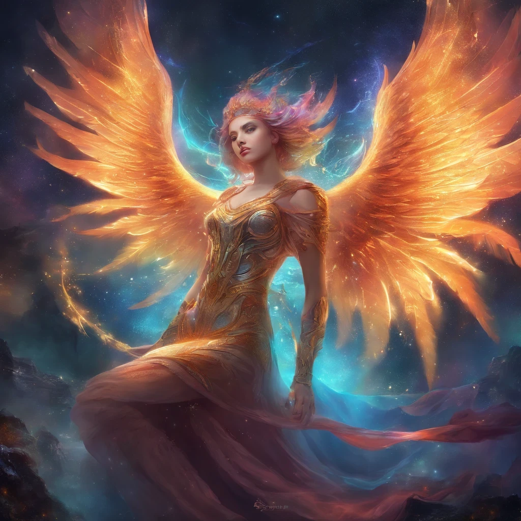 I, cosmic fallen angel, светIщиесI светлые глаза, biomechanical, nasty, nasty, nightmarish, Очень Iркие цвета, light particles, с сиIющим светом, Mschiff, Wallpaper Art, UHD wallpapers