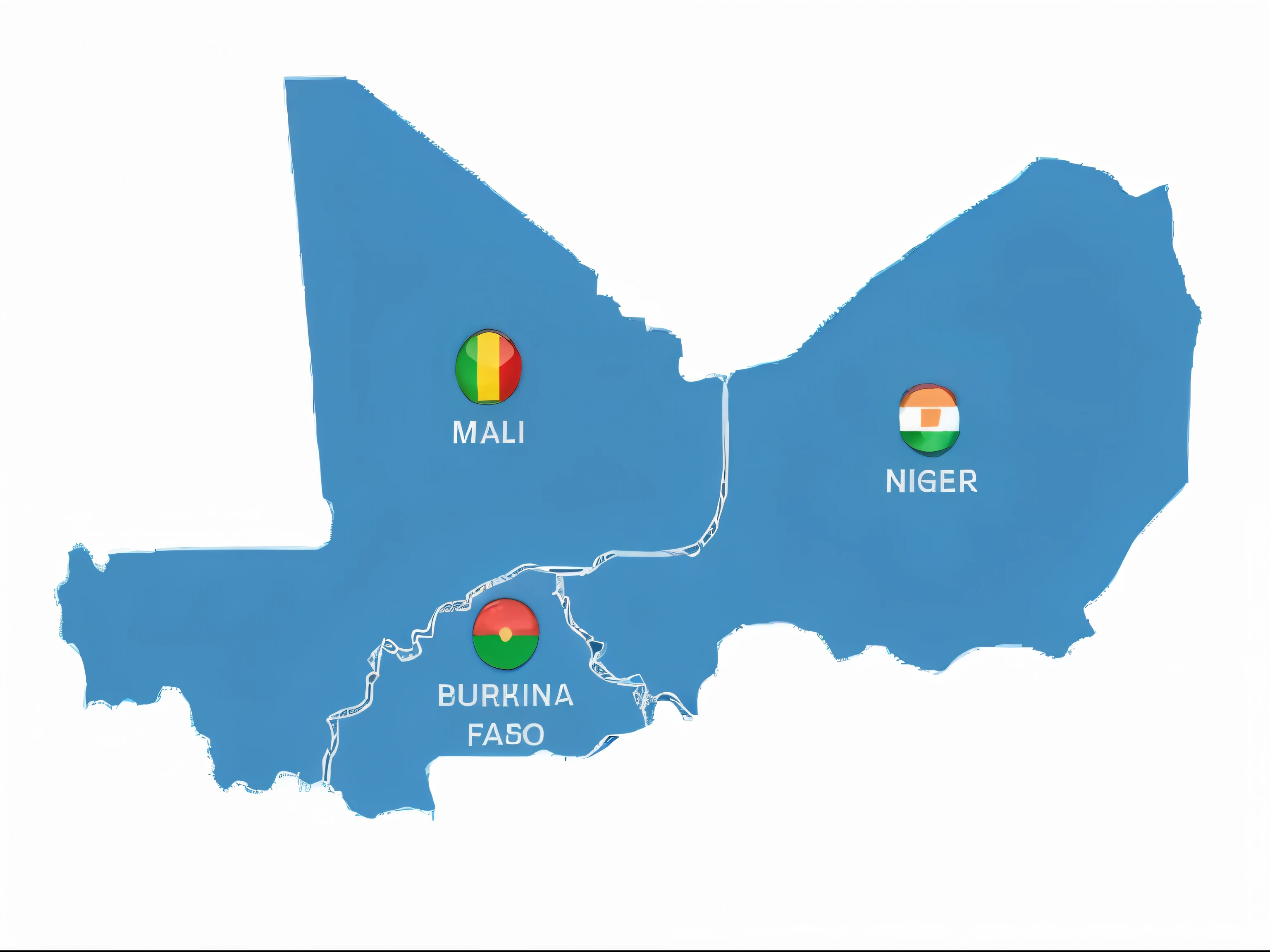 une carte du Mali Burkina Faso, Le Niger avec la capitale et les grandes villes, carte, Glimpse, Detailed map, information, background, uploaded, Illustration, visuellement frappant, based on a geographic map, Description, full view, Tombouctou, disposition de la carte, High quality image », image exploitable, commande, image, Tchad, transparent background, Illustration], detailed illustration, Extremely graphic, without background