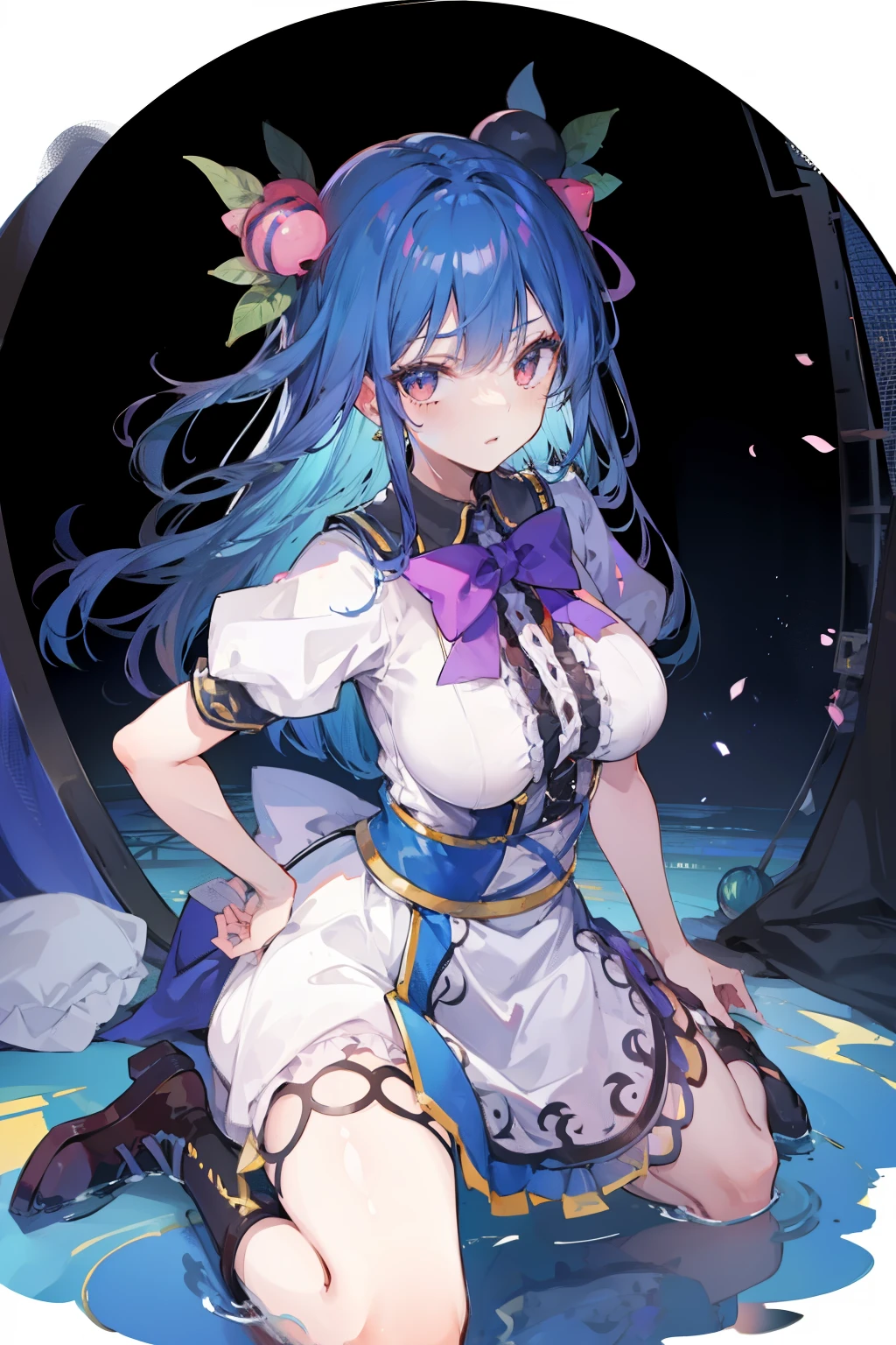 (masterpiece),best quality, expressive eyes, perfect face, 1girl,
Big breasts, H cup, Good breasts, Put your hands on your waist,fair, Gorgeous,Japanese cartoons,girl,lola,Hina Angel, blue hair, blue haired,tent , tent chest, tent breast, floating clothes,Grab your waist, Grab your waist, hands on hips , hands on hips,sit, sit on ground, Legs on the ground