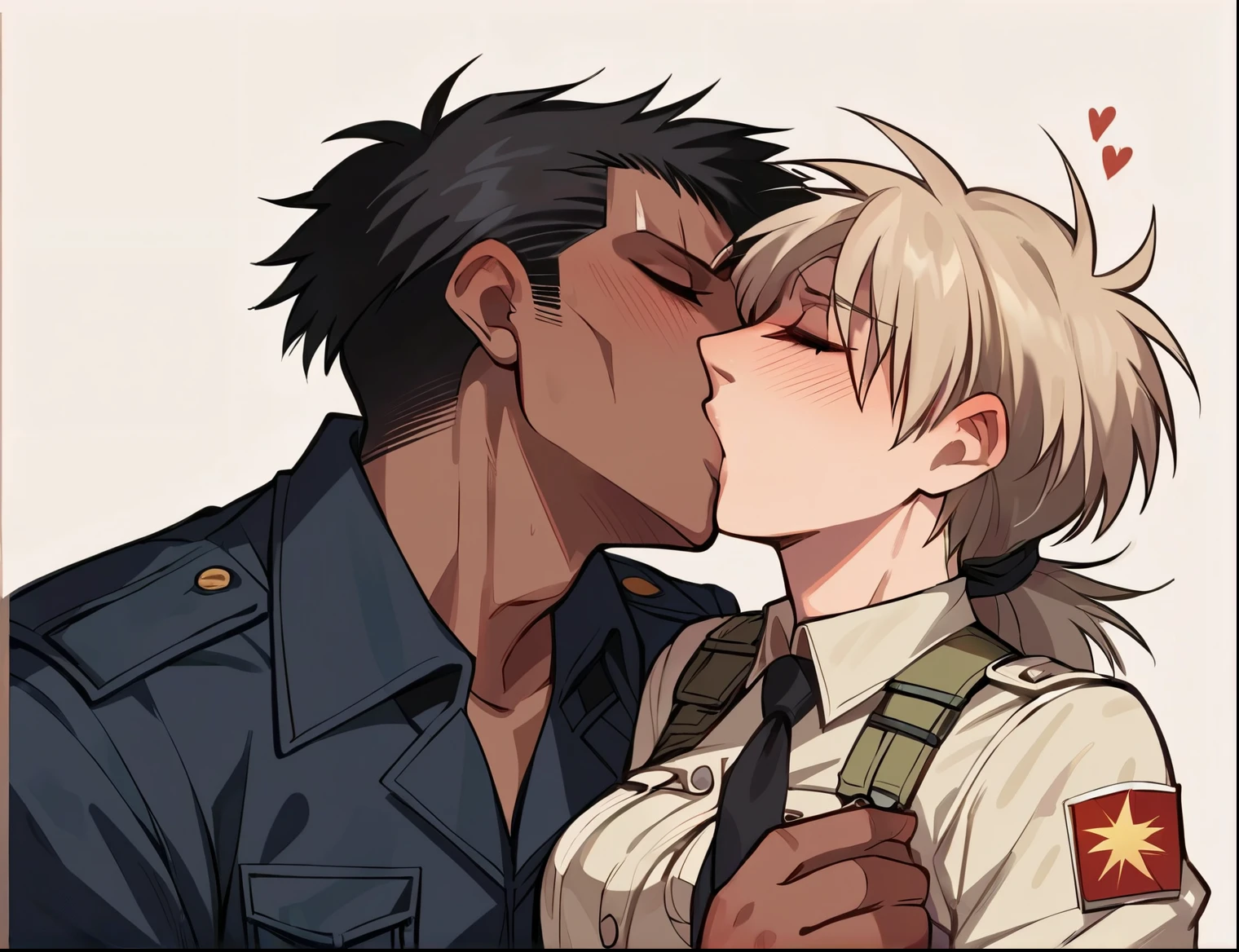 score_9, score_8_up, score_7_up, source_anime, 1girl, 1boy, hellsing, seras victoria, kissing, light brown skinned male, black haired male, dark skinned male