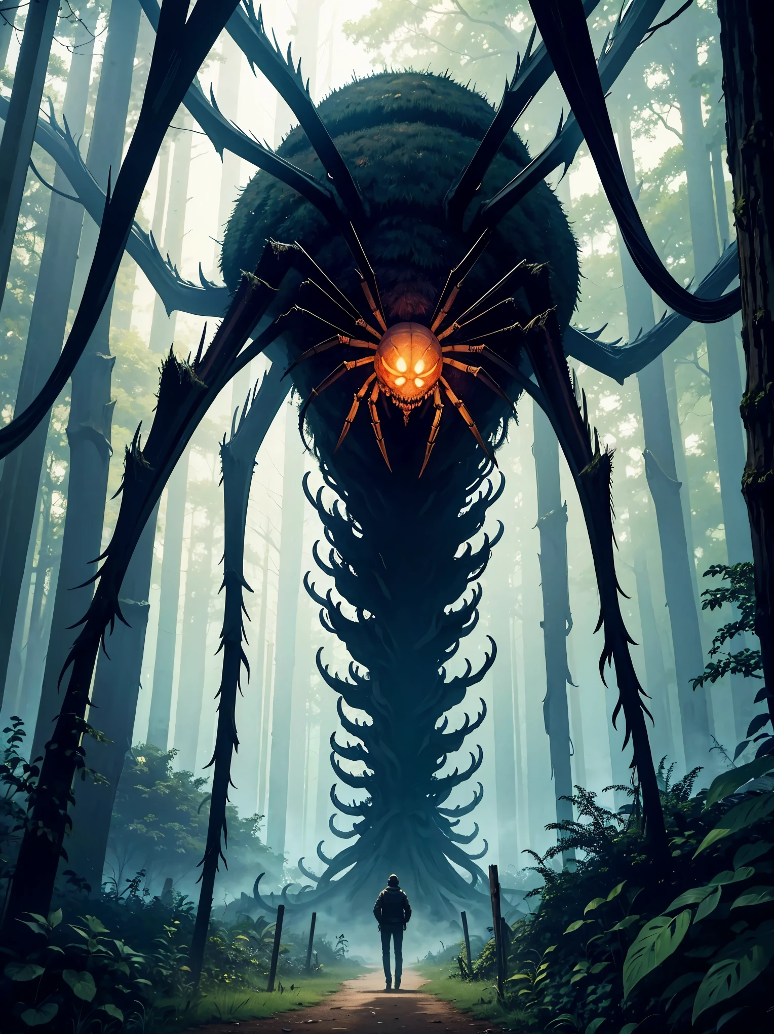 Giant spider in a terrifying forest