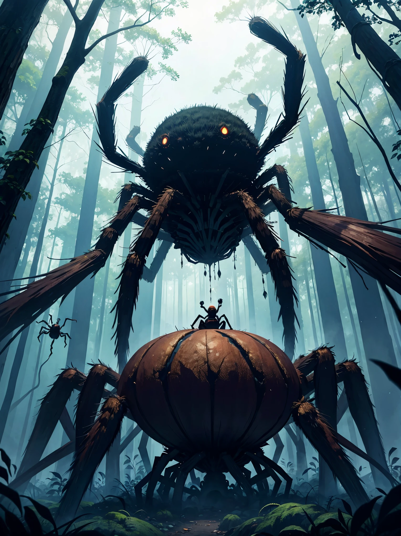 Giant spider in a terrifying forest