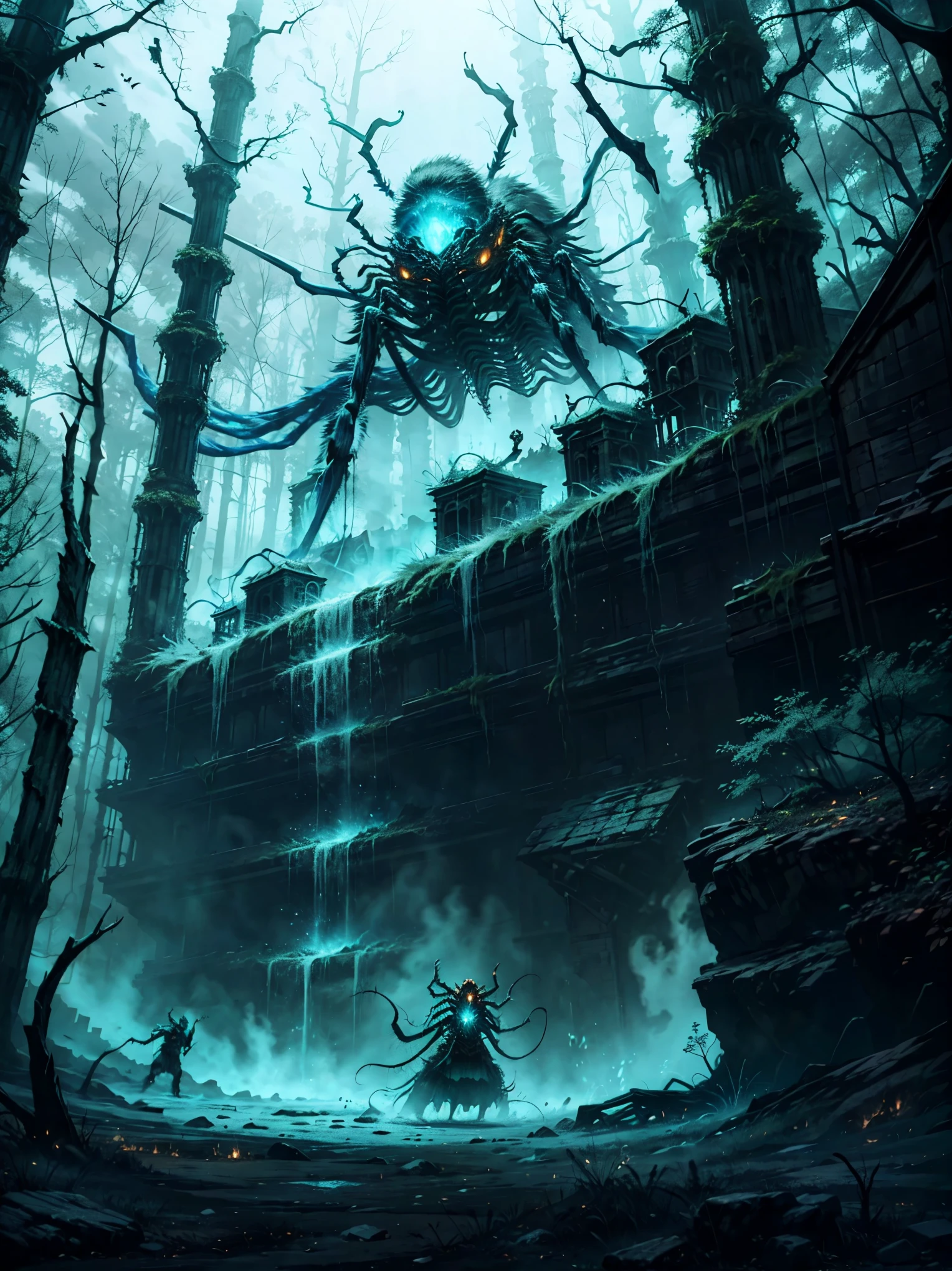 Giant spider in a terrifying forest