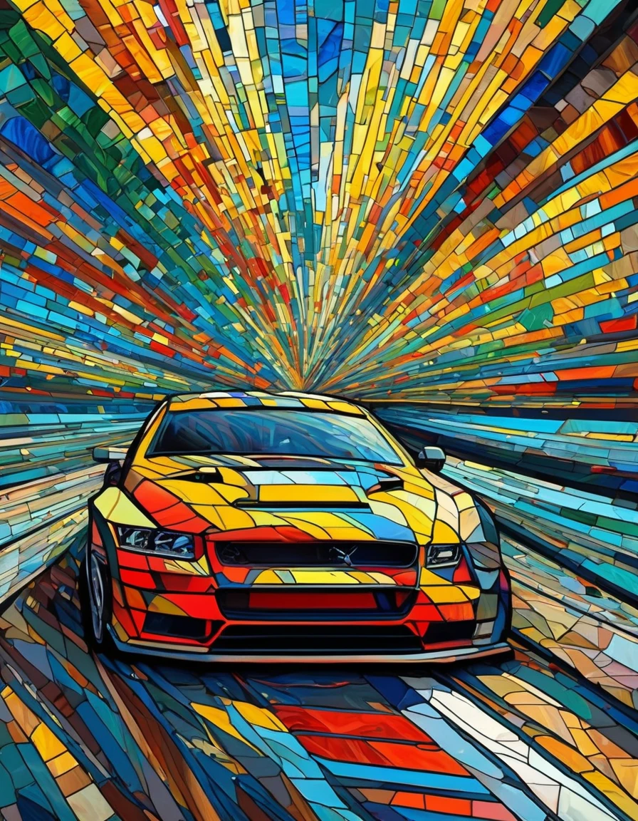  racing, lanes, racing,Van Gogh style, stained glass