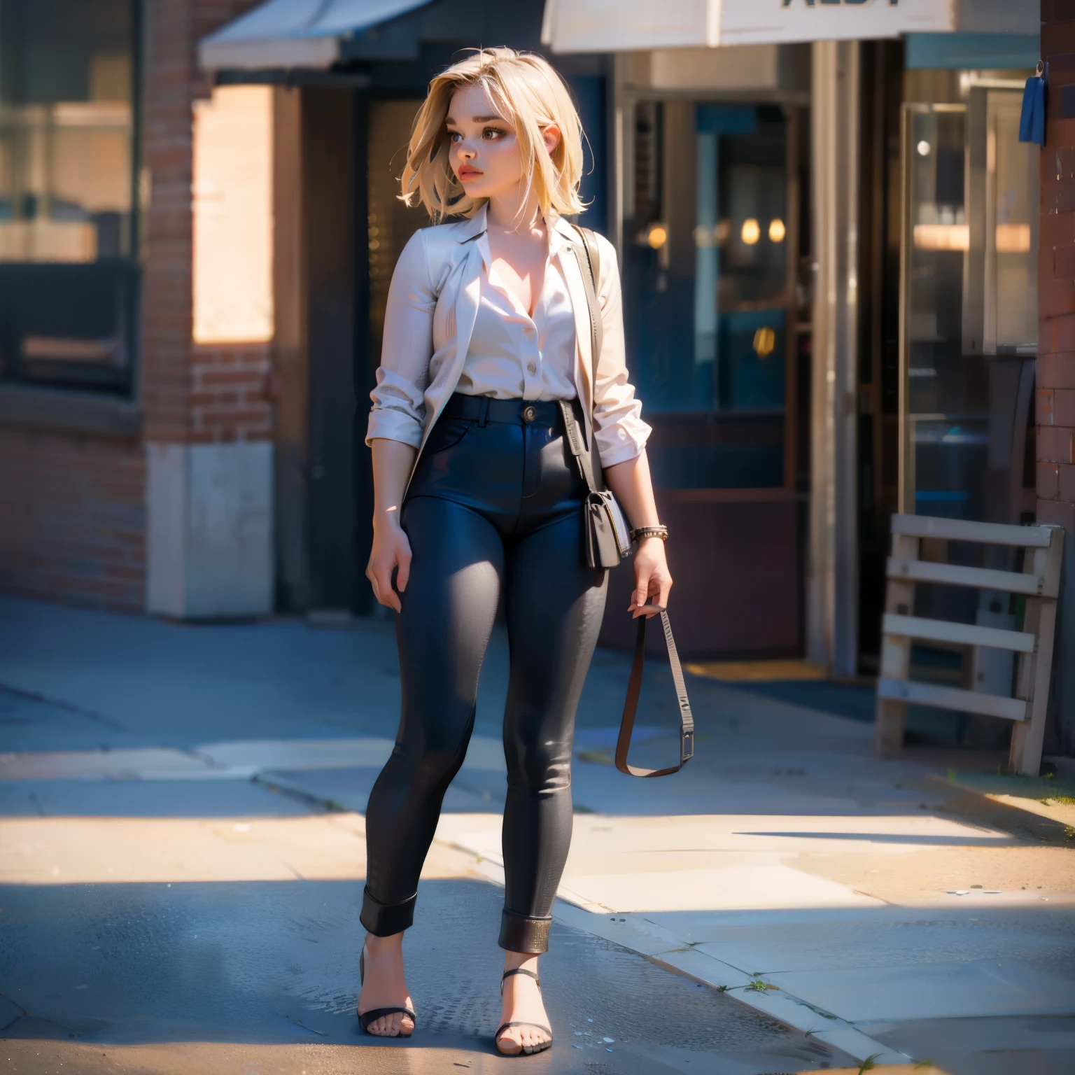 Chloe Moretz, standing, ((alone)), true to life body, make it real, ((perfect face)), detailed face, cinematic lighting, Masterpiece, highly detailed, high definition, detailed scenery, ((hyperrealistic anime)), ((full body:1.4))
