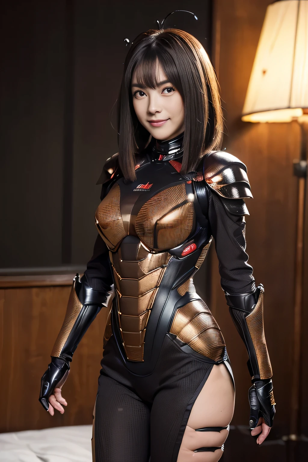 (High resolution,masterpiece,highest quality,Very detailed CG, anime, official art:1.4), realistic, photograph, amazing detail, everything is complicated, shiny and glossy,Amazing number of layers, 8K wallpaper, 3D, sketch, cute, figure,( alone:1.4), perfect female proportions,villain's daughter, (Fusion of dark brown cockroach and lady:1.4), (brown cockroach woman:1.2), (brown cockroach woman:1.2), (Fusion:1.2), (alone:1.4), (evil smile:1.2), muscular, abs, (Cockroach brown exoskeleton bio insect suit:1.4), (Cockroach brown exoskeleton bio insect armor:1.2), (brown transparent cockroach feathers:1.4), (Antennae of brown cockroaches:1.3),