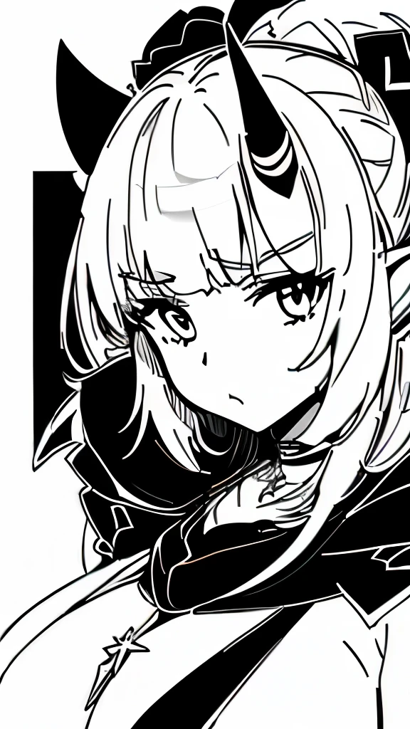 a drawing of a woman with horns and a necklace, clean anime outlines, perfect lineart, clean lineart, simple lineart, thick lineart, intense line art, lineart, bold lineart, thick black lineart, outlined, outlined!!!, line art!!, thick line art, outline sketch, outlined art, detailed anime face, outlines