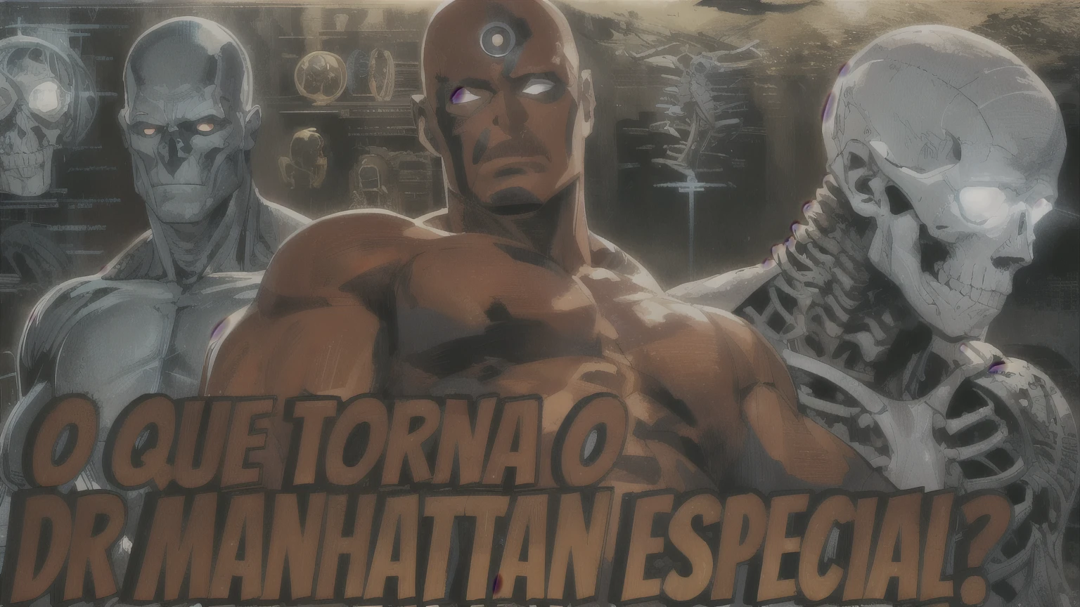 a close-up of a poster with a skeleton and a human body, mutant, metabaron, por John Fernando Cobo, Gotham, by Inacio Zuloaga, tornado, by German Londono, arte conceitual da estrutura humana, tor da maravilha, motu, folha anato finn!!, eles, canibal, Watchmen, Zoltan, Manhattan