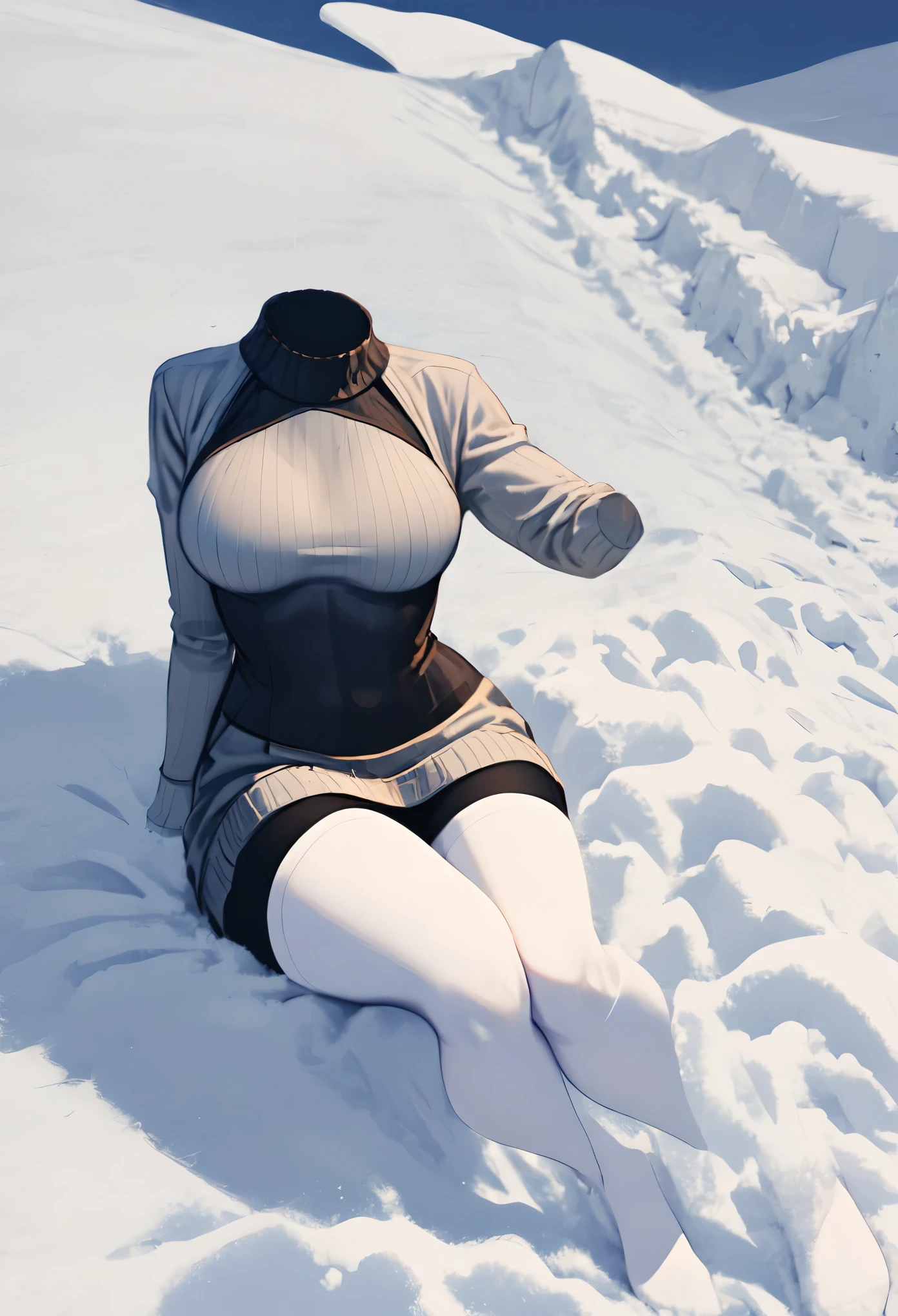 (nobody:1.5),a woman in bunny ears is posing for a picture by L Ji, trending on cg society, plasticien, very long snow colored hair, skinny waist and thick hips, (strong and toned abs), ((beautiful woman)), wearing turtleneck, very pale white skin, in snow, feminine and muscular, (natural breasts:1.5), (big butt),
