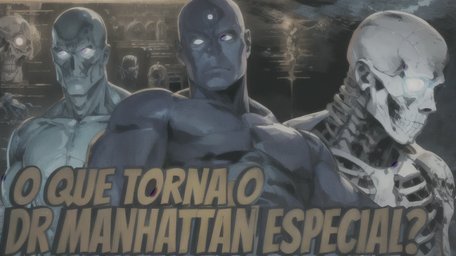 a close-up of a poster with a skeleton and a human body, mutant, metabaron, por John Fernando Cobo, Gotham, by Inacio Zuloaga, tornado, by German Londono, arte conceitual da estrutura humana, tor da maravilha, motu, folha anato finn!!, eles, canibal, Watchmen, Zoltan, Manhattan, blue details