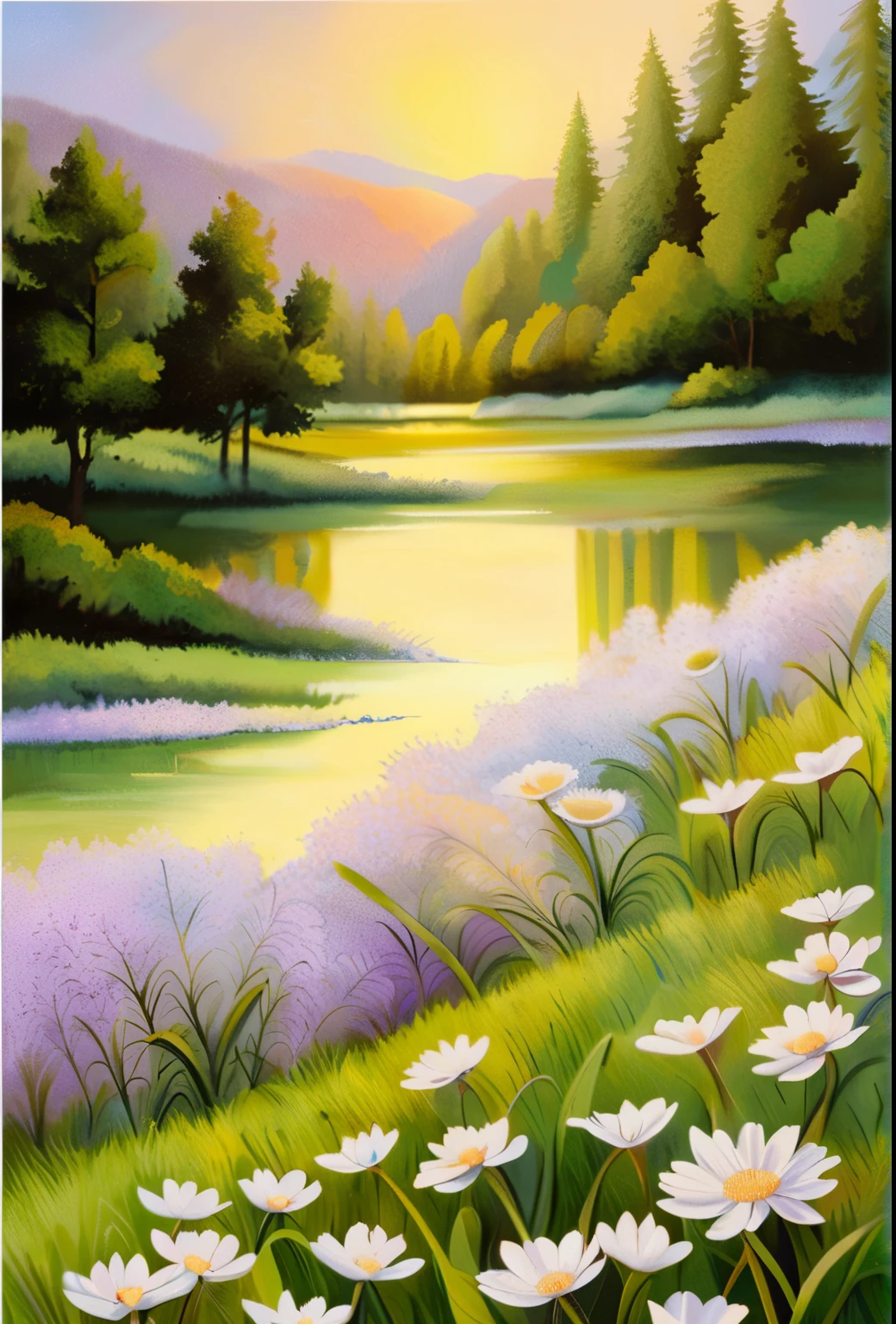 realistic pictures, masterpiece, A sunrise spring morning with the sweet scent of life in the air, in the open grassland