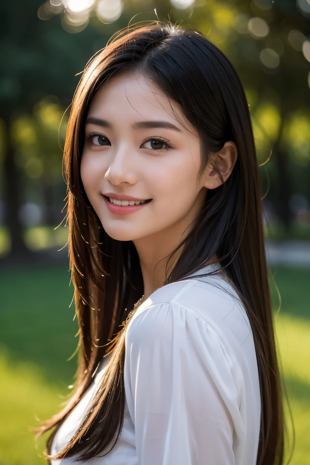 (highest quality,masterpiece:1.3,ultra high resolution),(Super detailed,caustics,8k),(realistic:1.4,RAW shooting),1 girl,(Look at the camera with a smile),Lens 135mm f1.8,(highest quality)、against the background of nature、grass、winter