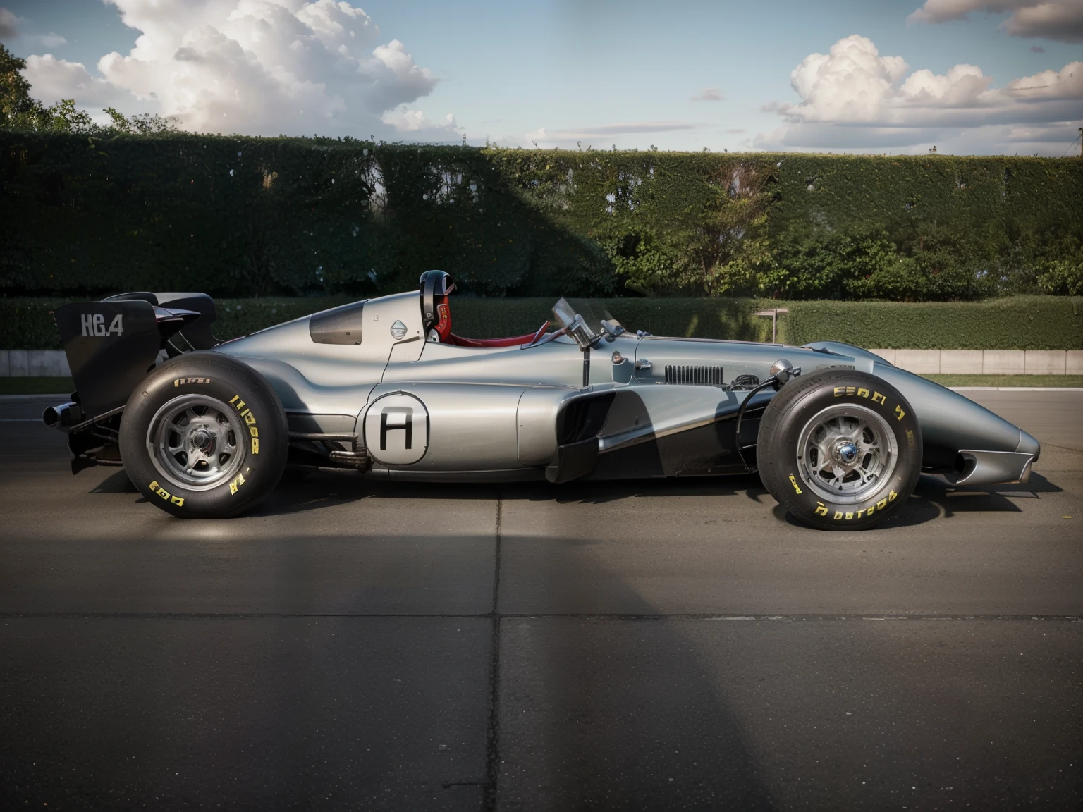 (high quality, detailed, professional),1950's formula 1 car, old formula 1 car, (photorealistic) rendering, (vivid colors), (HDR), (ultra-detailed), (sharp focus), (physically-based rendering), (studio lighting), (masterpiece:1.2), (side view), (landscape), (bokeh),