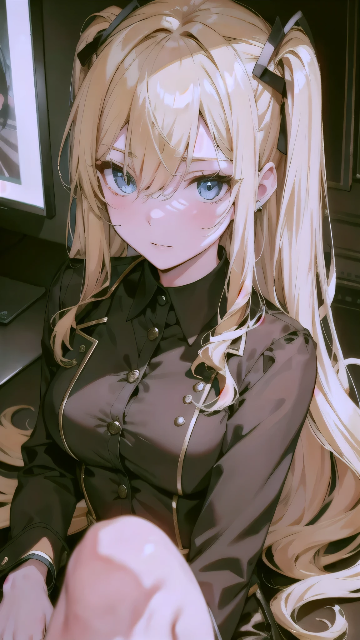 A mature woman,(Long fluffy blonde hair:1.6),Business suit,Skirt that wraps hips,black long socks,Mature and beautiful,Rich and noble families,Stand at the bathroom door,Shy, Blush, Embarrassed, ripped apart, Ear blush, flustered, full blush,looking at viewert,Ultra-detailed CG,Exquisite facial features,Clear facial expressions,Detailed digital anime art,Digital anime art,High quality anime art style