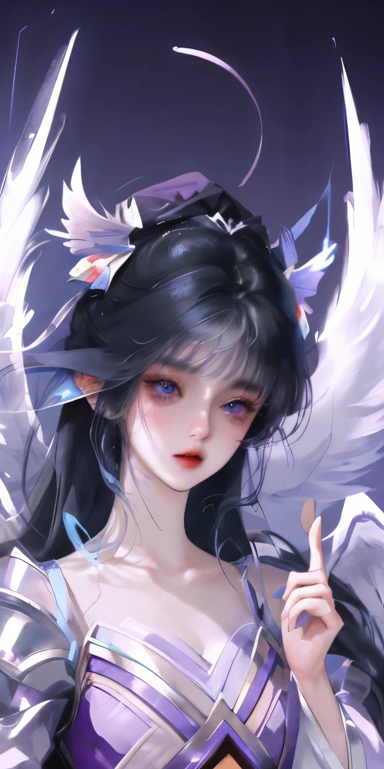 （Daisaku），（need），（super detailed），1girll（black hair）（white wings）（purple dress）animemanga girl，Super detailed eyes，（（（make up）），（best lighting，Extremely refined and beautiful）Guviz，Beautiful fantasy anime，Guviz style artwork，Detailed digital animation art，gothic shoujo anime girl，8K high-quality detailed art，guweiz masterpiece，beautiful anime girl（beautiful detailed face），（美丽詳細な目）
