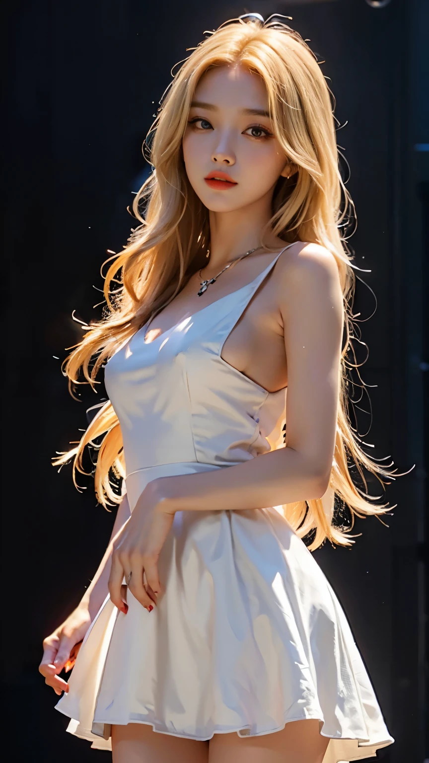 (8k, RAW photos, best quality, High resolution: 1.1), (surreal: 1.4), (realistic, realistic: 1.3), soft light, girl, realistic face, realistic body, realistic skin, absurd, masterpiece, (cute: 1.8), cute, solo, (conservative dress: 1.2), detailed black eyes, innocent eyes, blush, cello, (white luxury long dress: 1.2), movie lights, film grains, sparkling jewelry, diamonds, earrings, rings, ((medium hair: 1.1)), ((floating hair nova frog style)), cherry lips, headband, hair bow, ponytail, viewer, long hair, open lips, Upper teeth, depth of field, blurred background, eye focus, bokeh, young, 85mm lens, f/1.4, professional lighting, young, photon mapping, radiosity, physically based rendering,
