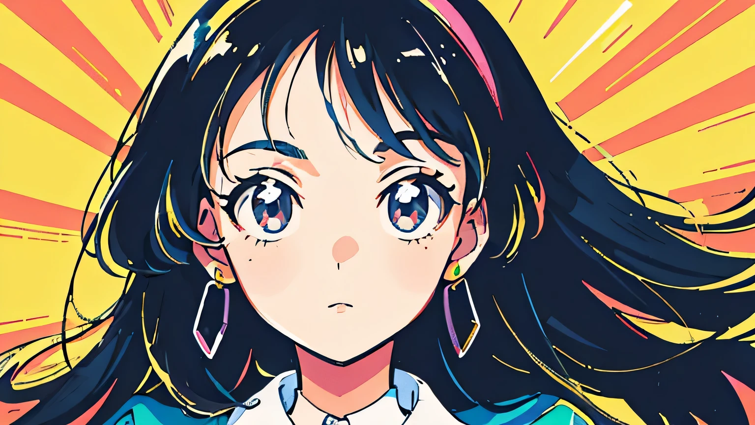 (flat color:0.9),(colorful:1.1),(masterpiece:1,2),retro,city pop, best quality, masterpiece, highres, original, extremely detailed wallpaper, looking at viewer,,,1girl,solo,Girl,Portrait