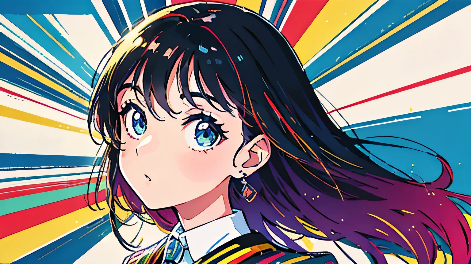 (flat color:0.9),(colorful:1.1),(masterpiece:1,2),retro,city pop, best quality, masterpiece, highres, original, extremely detailed wallpaper, looking at viewer,,,1girl,solo,Girl,Portrait