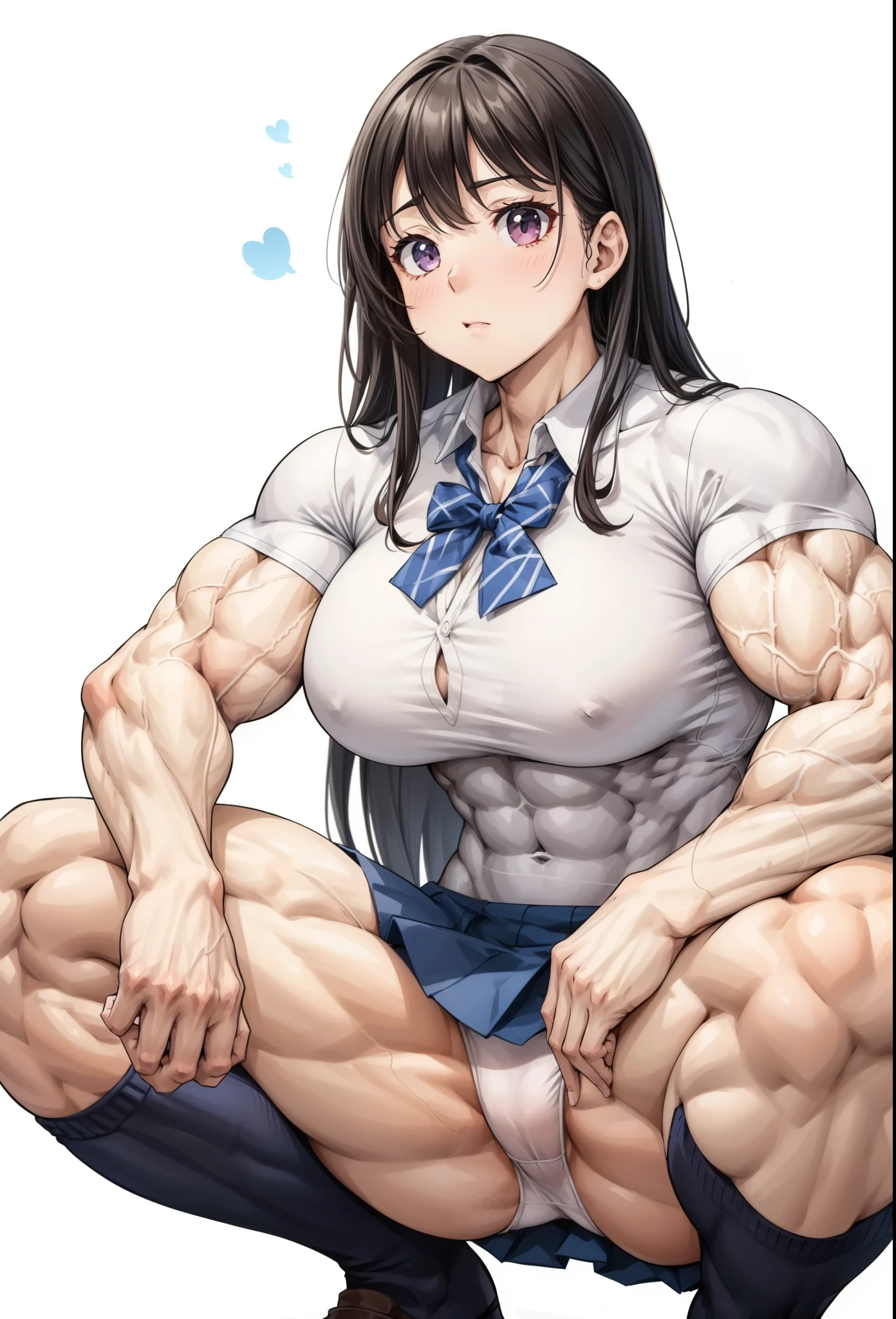  ,(girl),muscular female, biceps,abs,alternate muscle size, ,school uniform,muscular ,illustration,best quality,white legwear,muscular thighs,panties