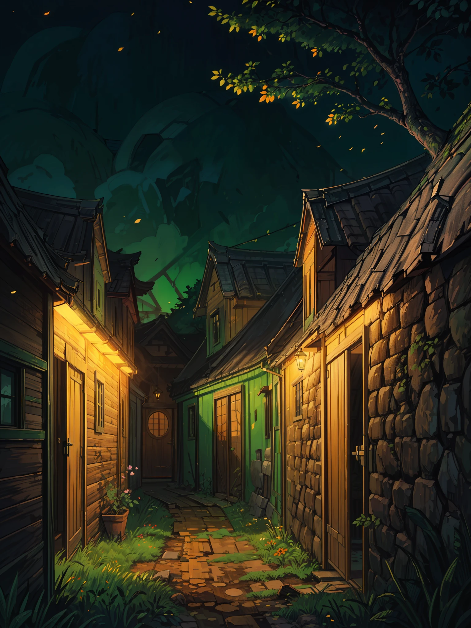 (masterpiece:1), (wide view:1.6),(a beautiful bkue colored roof hut:1.7), (greenery:1.3), (green and orange trees:1.6), (day time:1.5), silence, (bright sunlight falling:1.5), (wooden fencing:1.5), (soft glow light:1.4), (wooden shed:1.5), magnificent sky, (volumetric light:1.2), peaceful, (flower bushes:1.4), (aesthetically pleasing:1.5),(bright light:1.3), (muddy path:1.3), (green foliage :1.5), (shadow:1.4), (beautiful aesthetics:1.2), (faded walls:1.5), (vibrant environment :1.4) beautiful tones, subtle colors, peaceful, (illustration: 1.0), epic composition, realistic lighting, (no human:1.6), HD details, masterpiece, best quality, ,