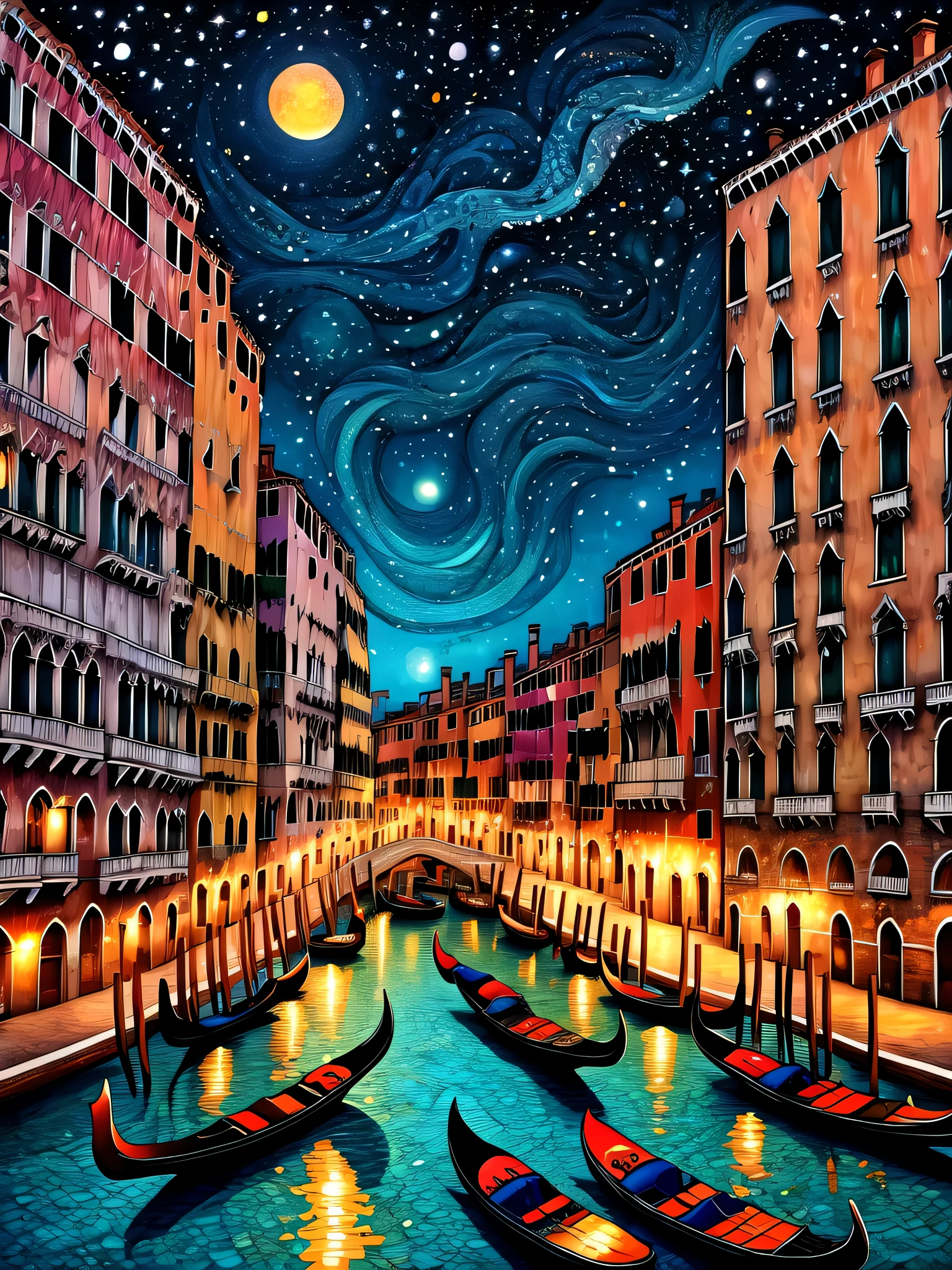 zentangle style painting:venice,illustration style,draw with thick lines,detailed pattern,cute,pop,Gentle color,Cast colorful spells,nice background image,masterpiece,最高masterpiece,Light and shadow,draw carefully,fractal art,rendering,bright colors,fantasy,fancy,rendering,magic element,