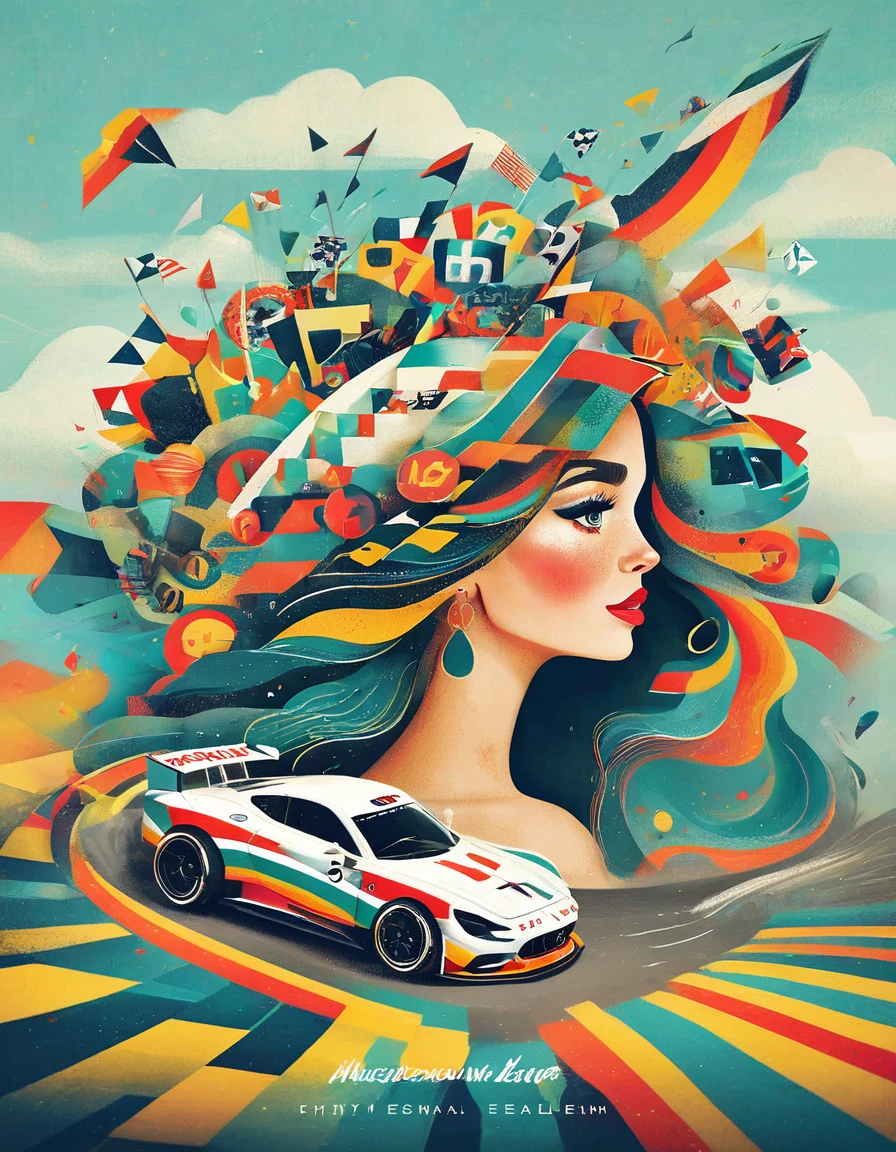  racing, lanes, racing,Van Gogh style, stained glass