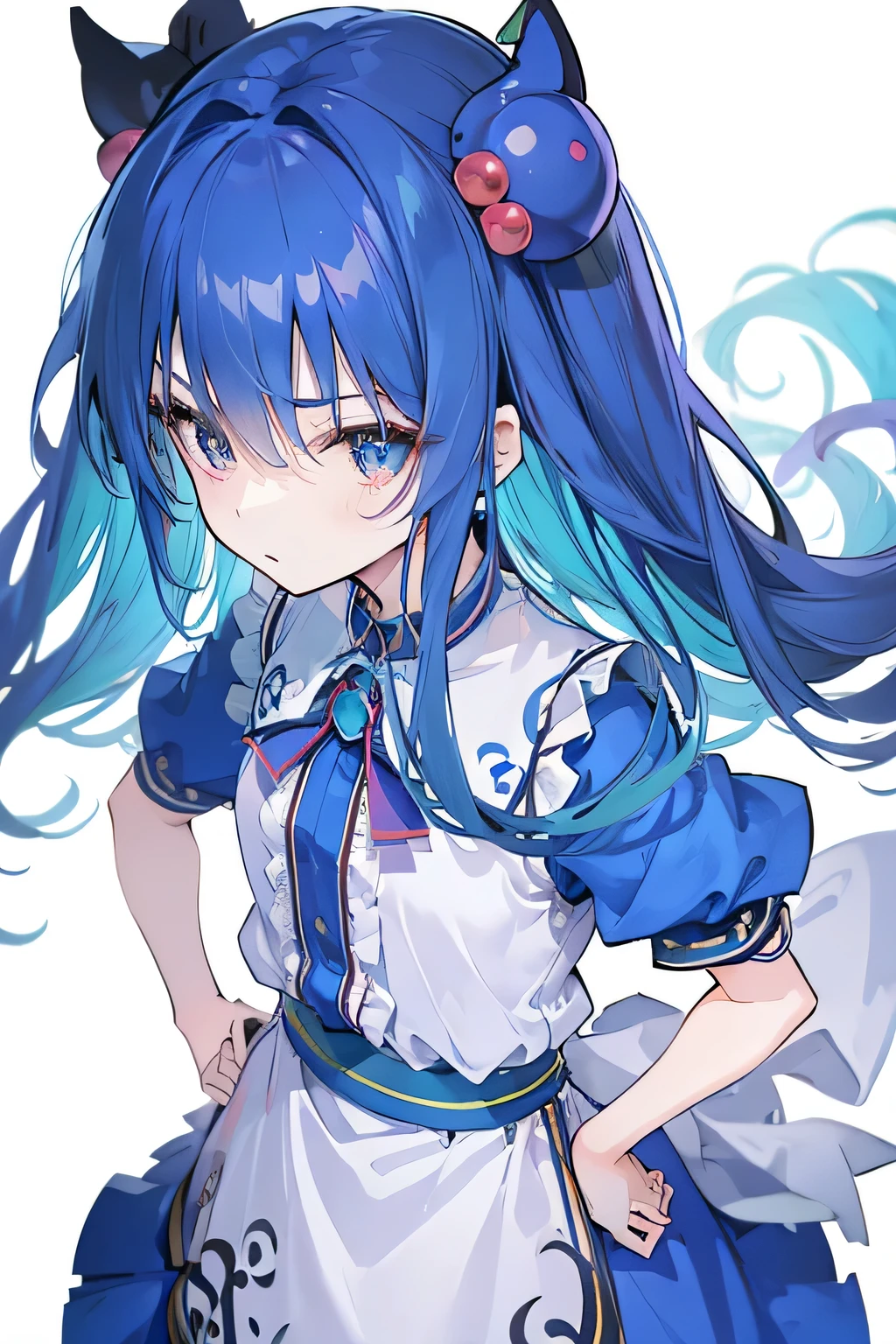 (masterpiece),best quality, expressive eyes, perfect face, 1girl,
Put your hands on your waist,Fair, Gorgeous,japanese manga,girl,Laura,young angel, blue hair, blue haired, floating clothes,grab your waist, grab your waist, hands on hips , hands on hips,flat chest