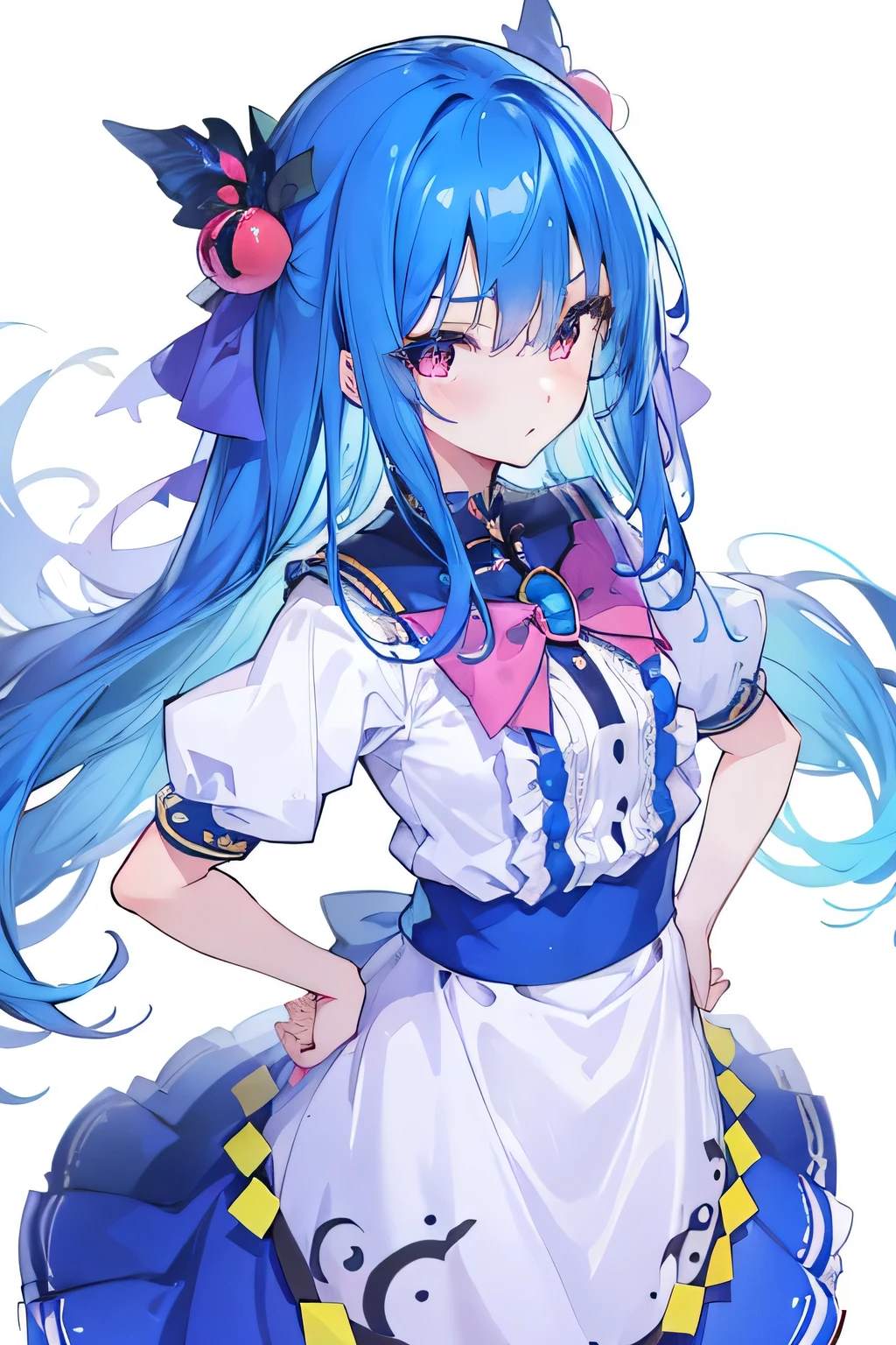(masterpiece),best quality, expressive eyes, perfect face, 1girl,
Put your hands on your waist,Fair, Gorgeous,japanese manga,girl,Laura,young angel, blue hair, blue haired, floating clothes,grab your waist, grab your waist, hands on hips , hands on hips,flat chest